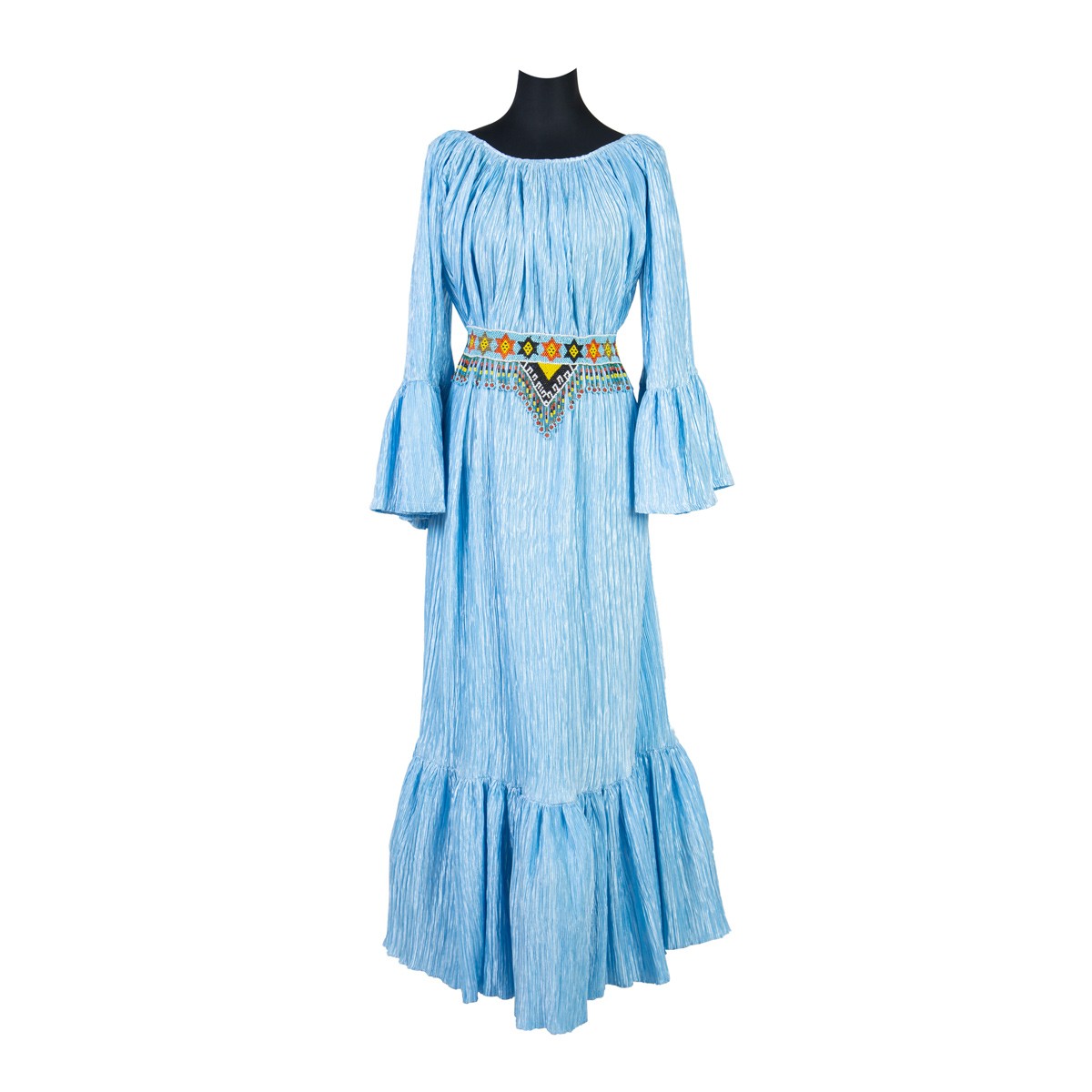 Long Veil Maxi | V-Shaped Embroidered Belted Dress 