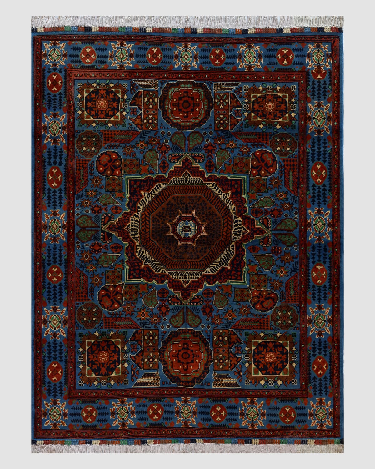 Mamluk Design Handmade Wool Rug - Blue Aseel Afghani Rug