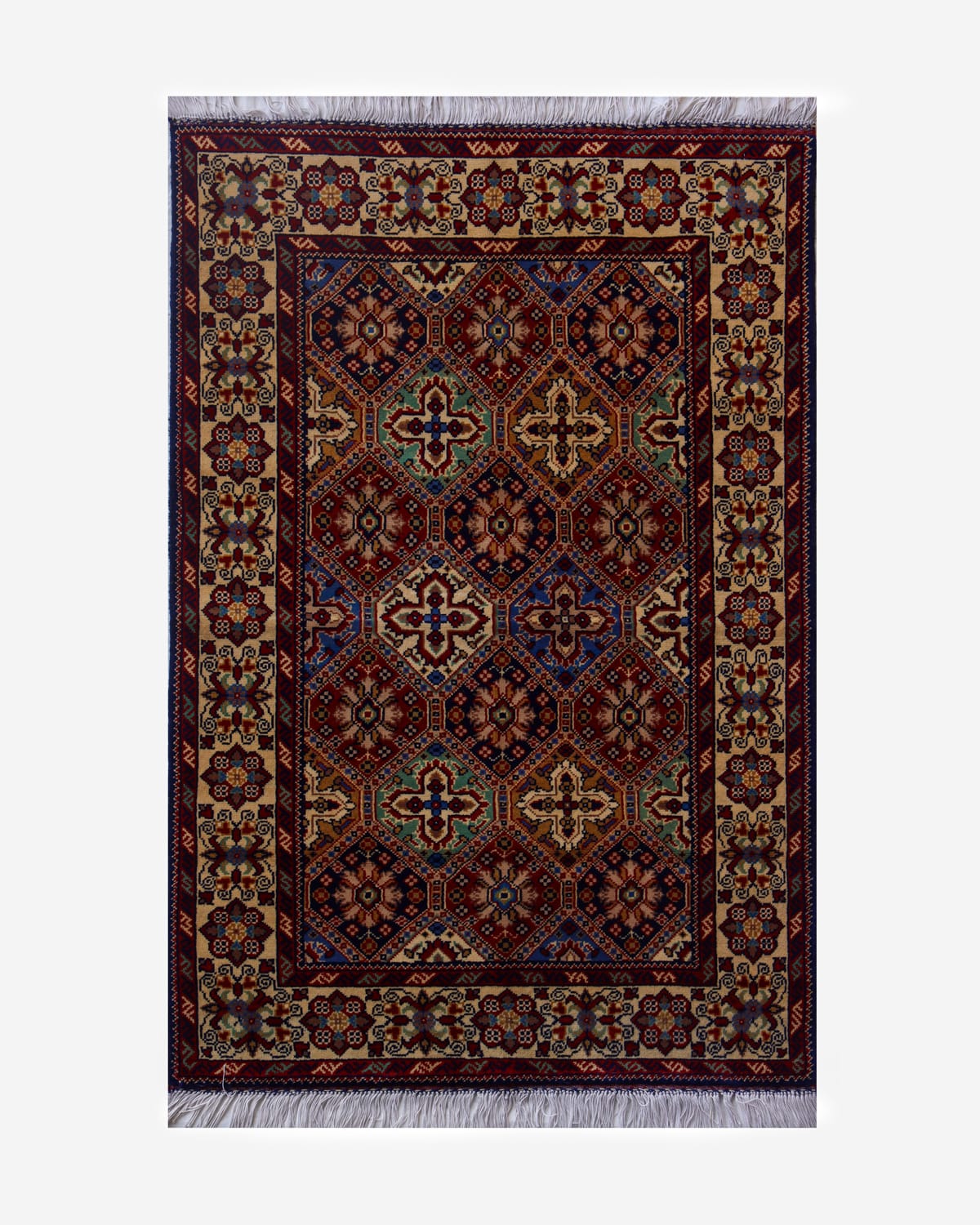 Hand-Knotted Rug Jawzjan, Afghanistan Colorful Floral Tile Afghani Rug – Premium Merino Wool