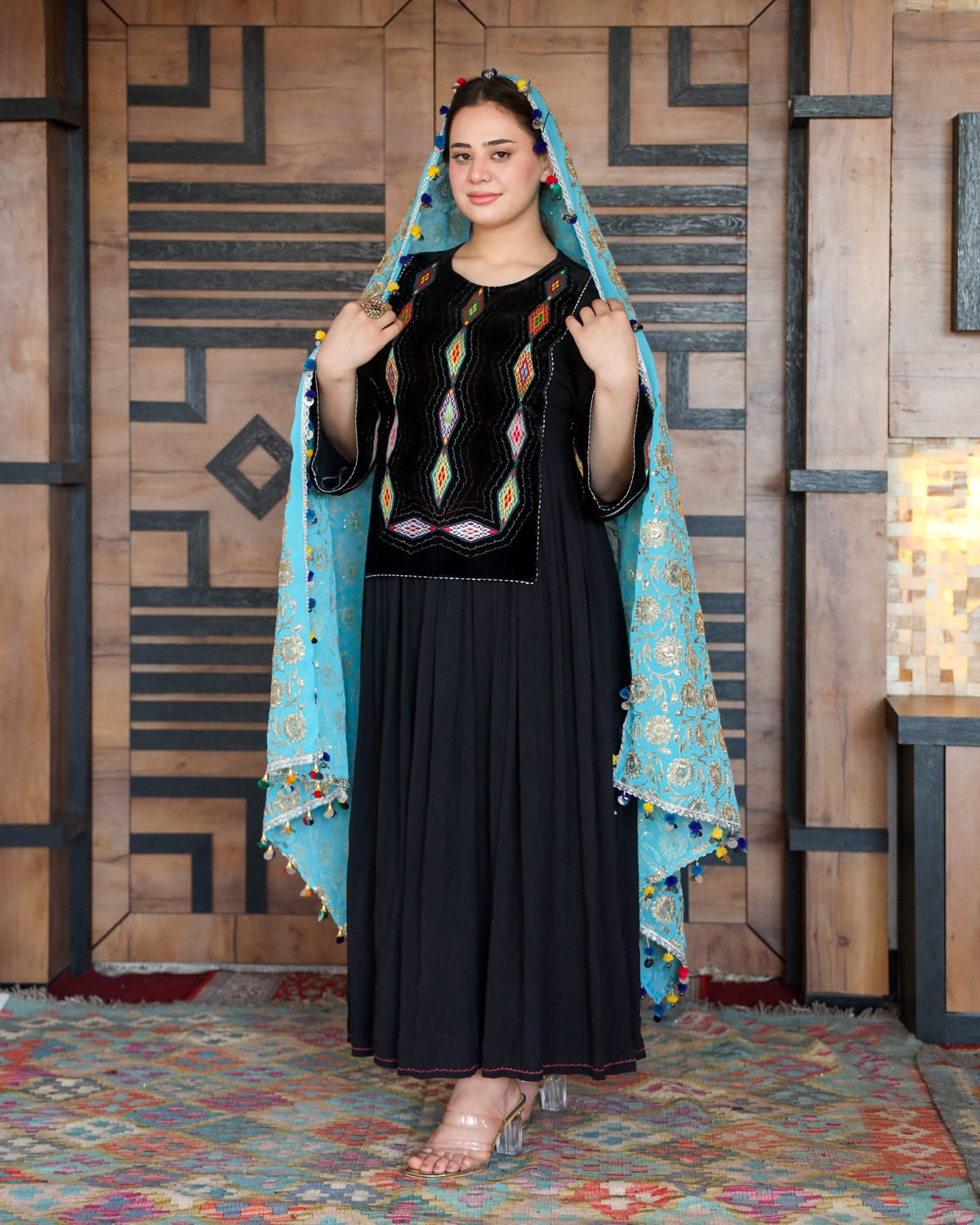 Handmade Afghan Dress – Black Embroidered Traditional Outfit Women Black Color Dress