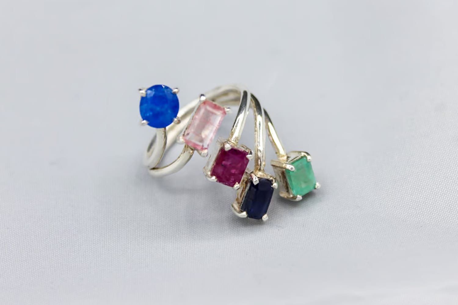 Afghanistan 5 Natural Stones Silver Handmade Ring