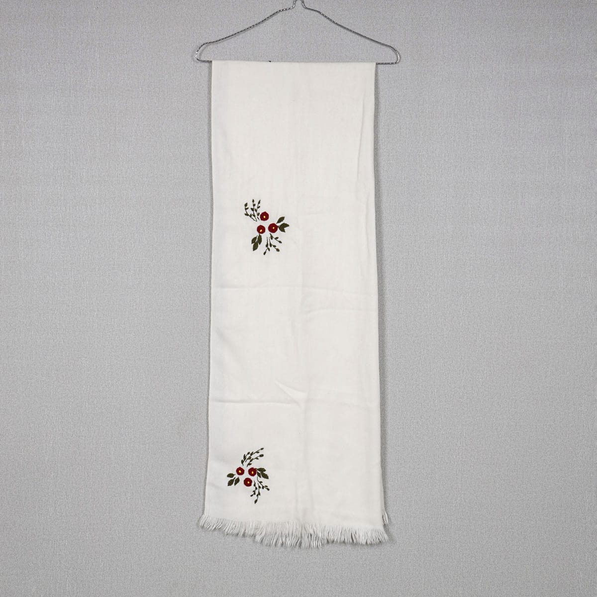 Embroidered Floral Scarf with Fringed Edges