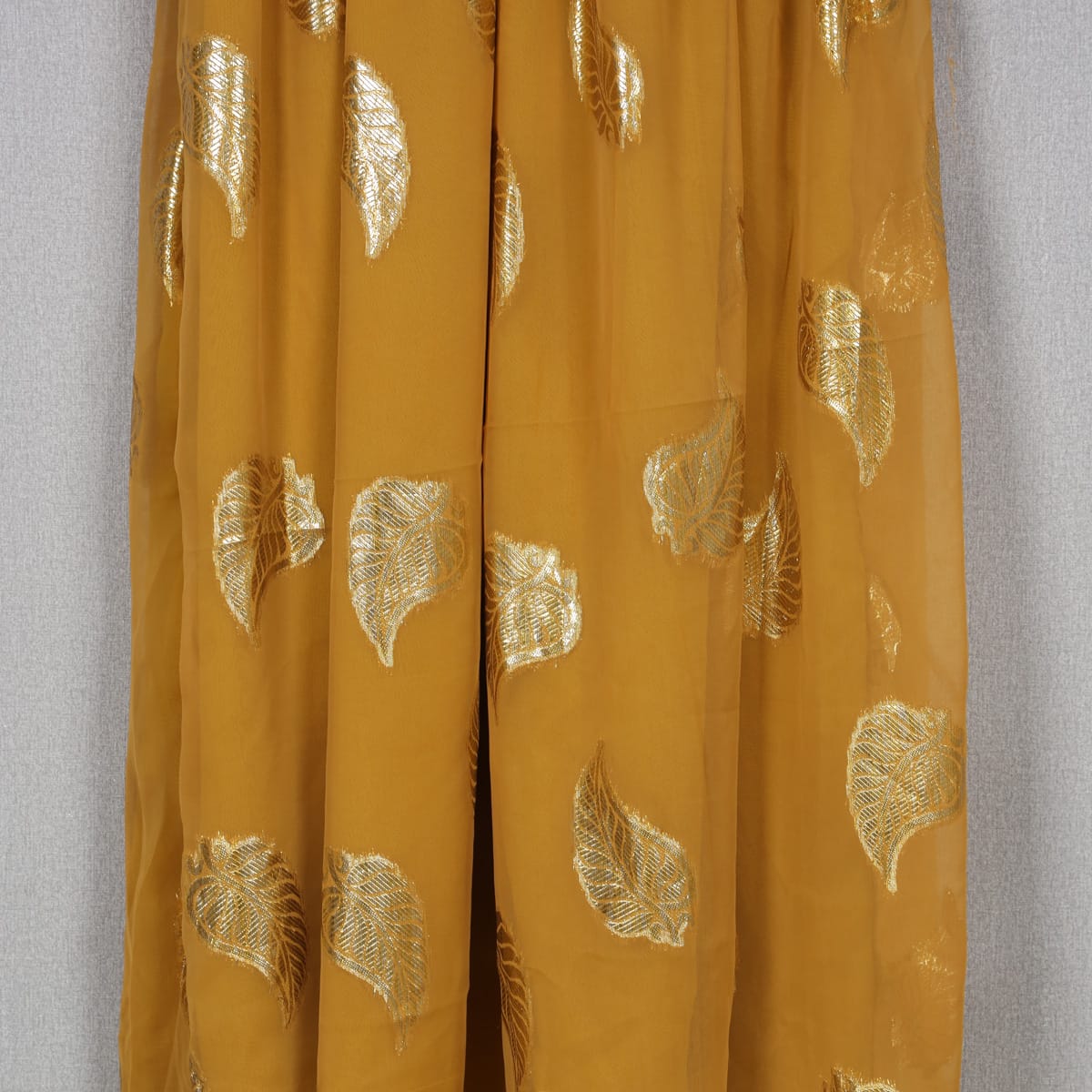 Mustard Yellow Maxi Dress with Golden Leaf Print
