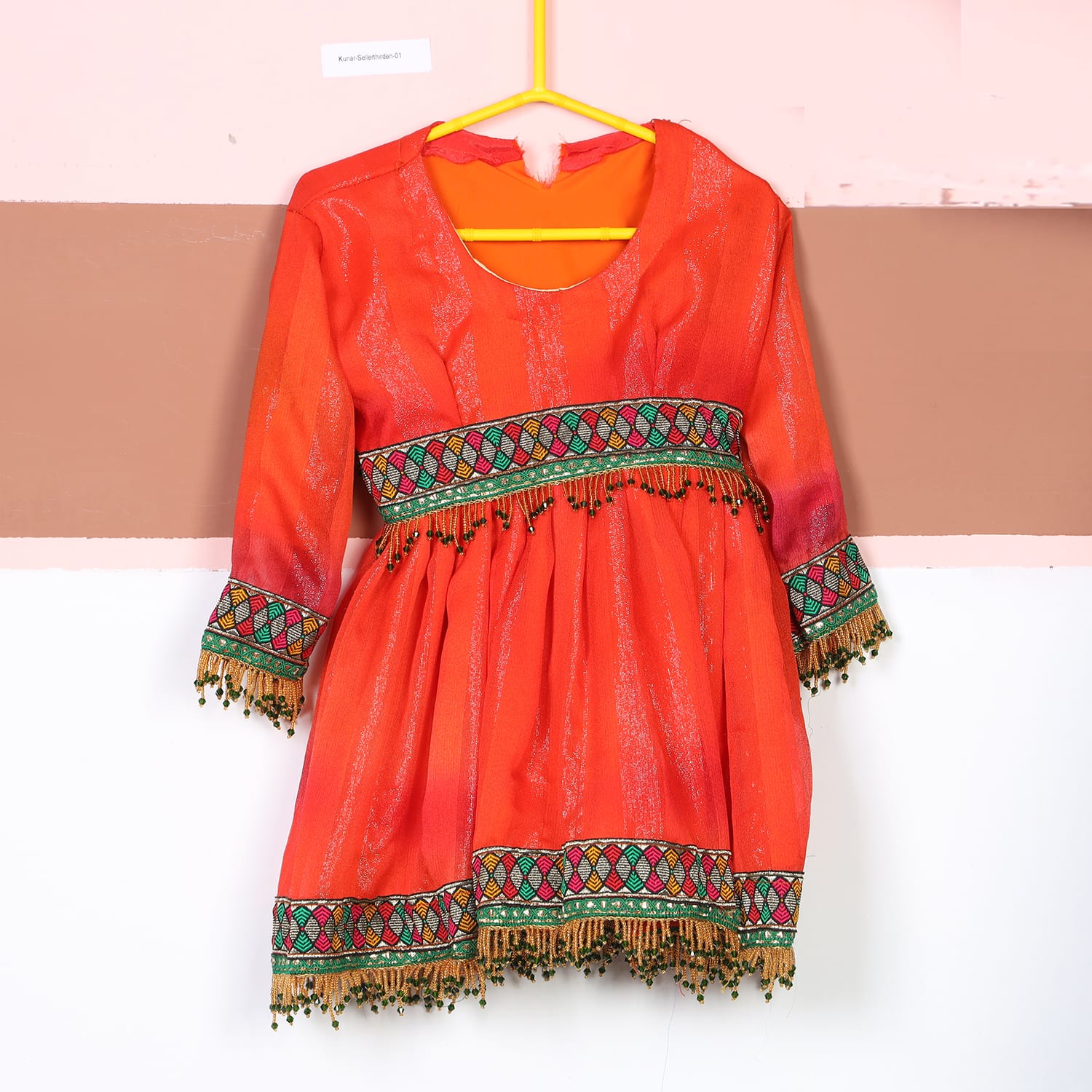 Bright Orange Traditional Afghan Girls’ Dress 