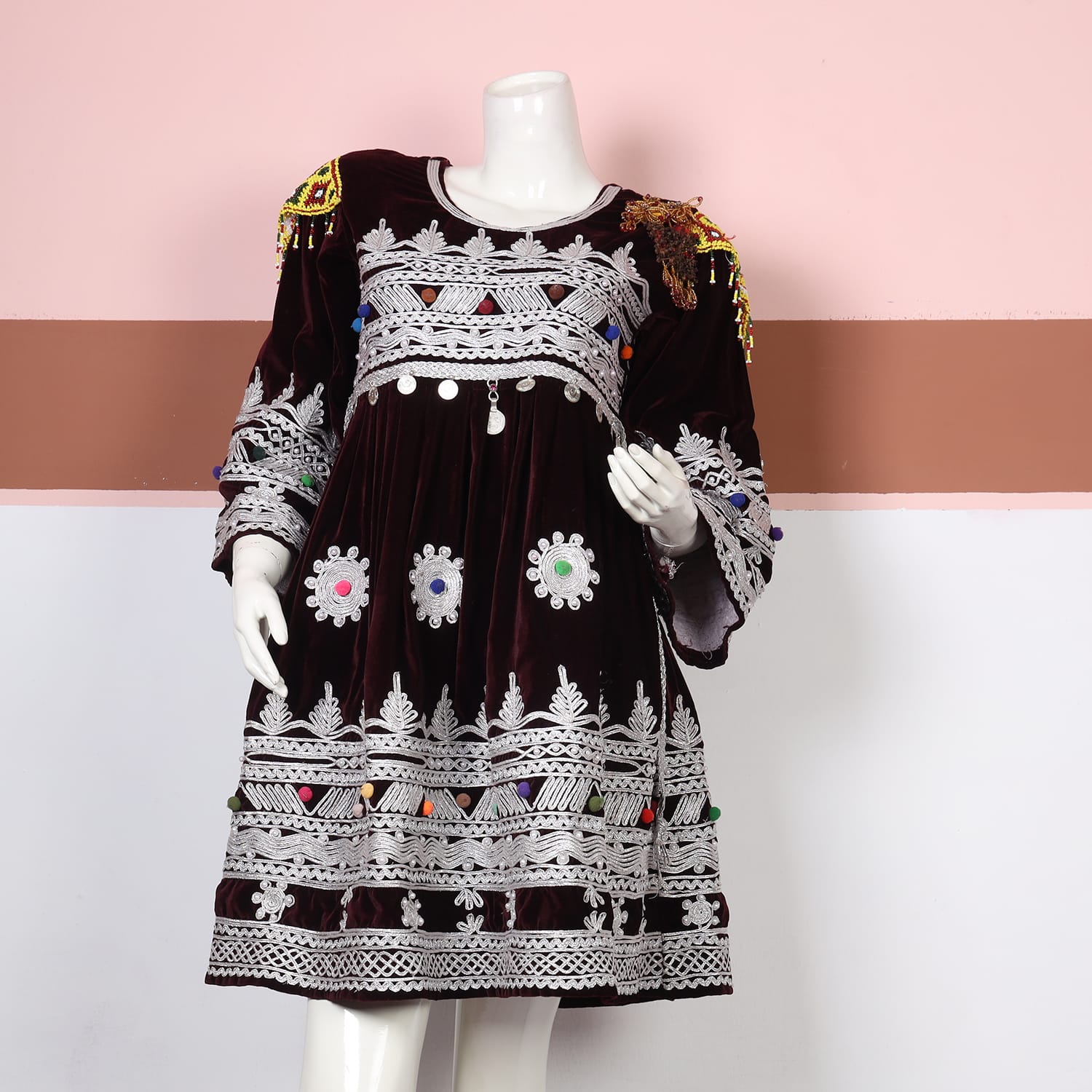 Regal Maroon Velvet Embroidered Dress