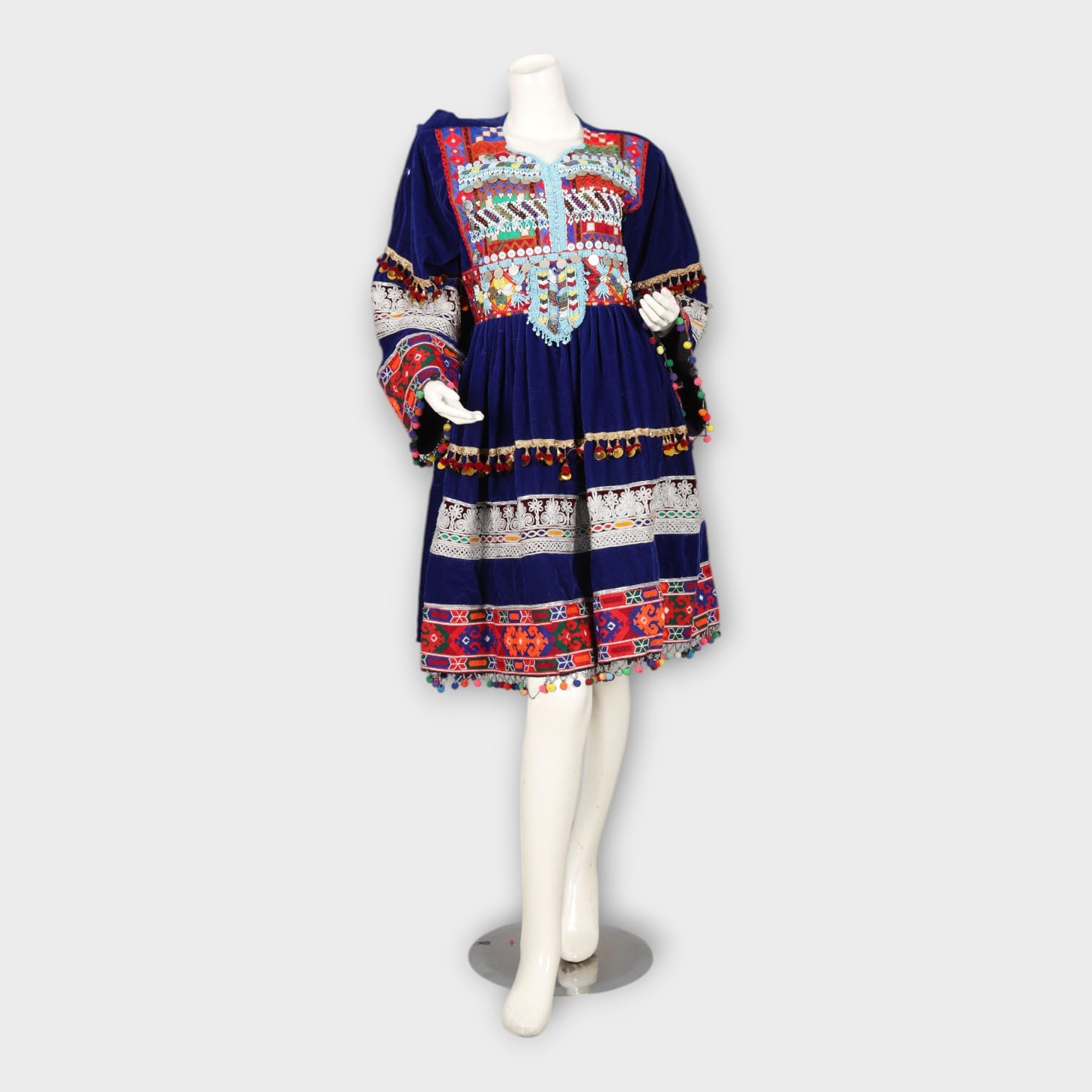 Royal Blue Traditional Afghan Embroidered Dress