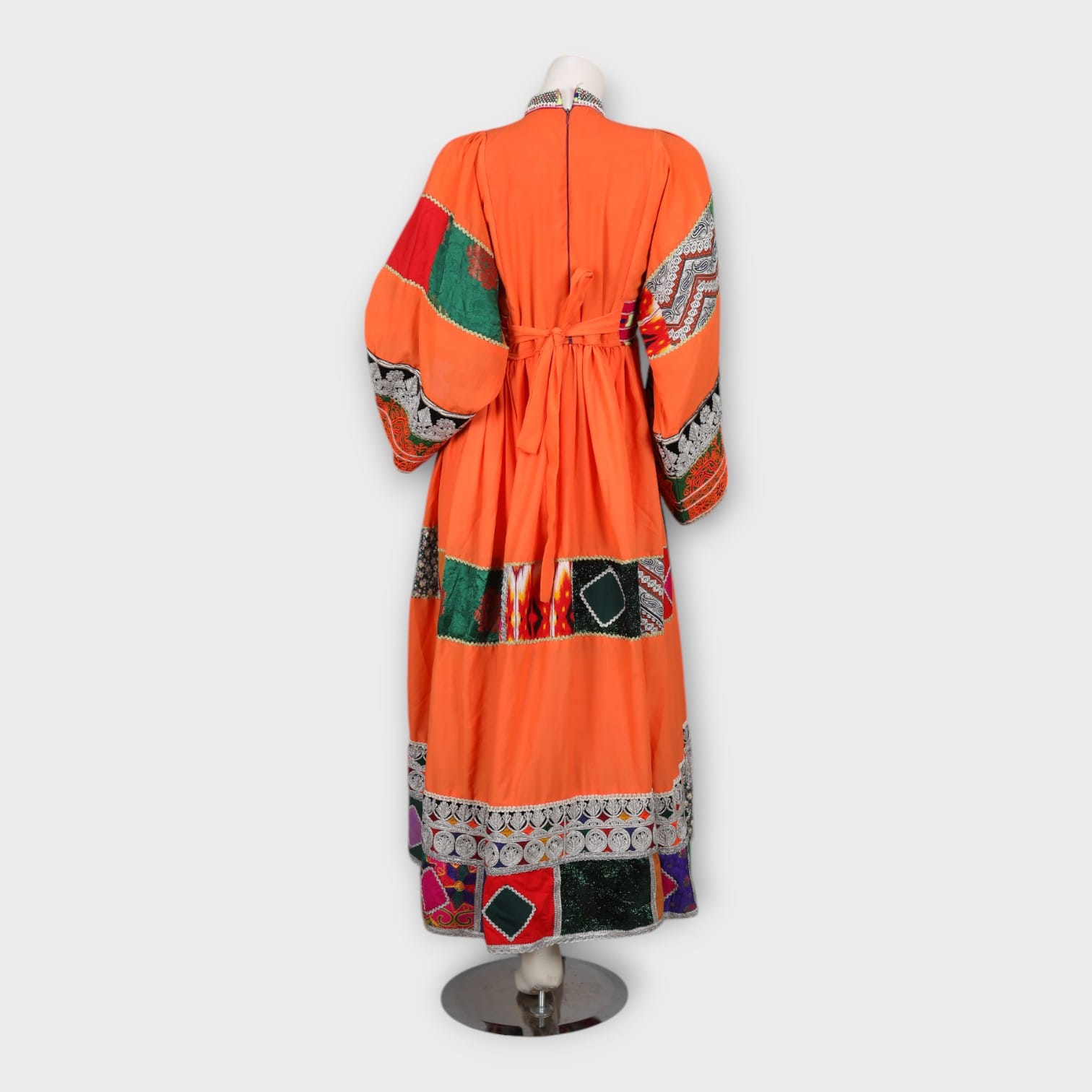 Orange Traditional Afghan Dress with Patchwork and Embroidery