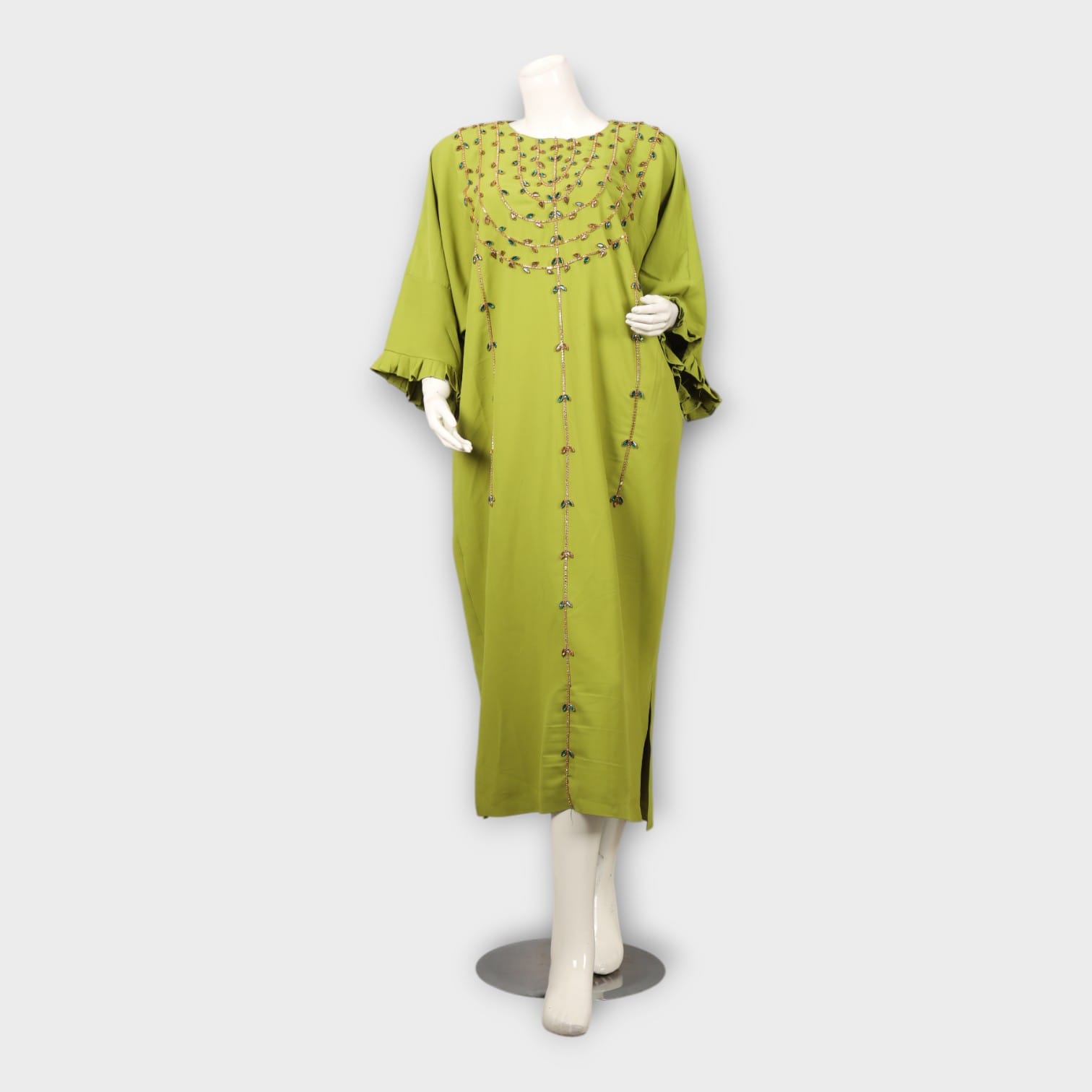 Light Green Afghani Embroidered Long Dress