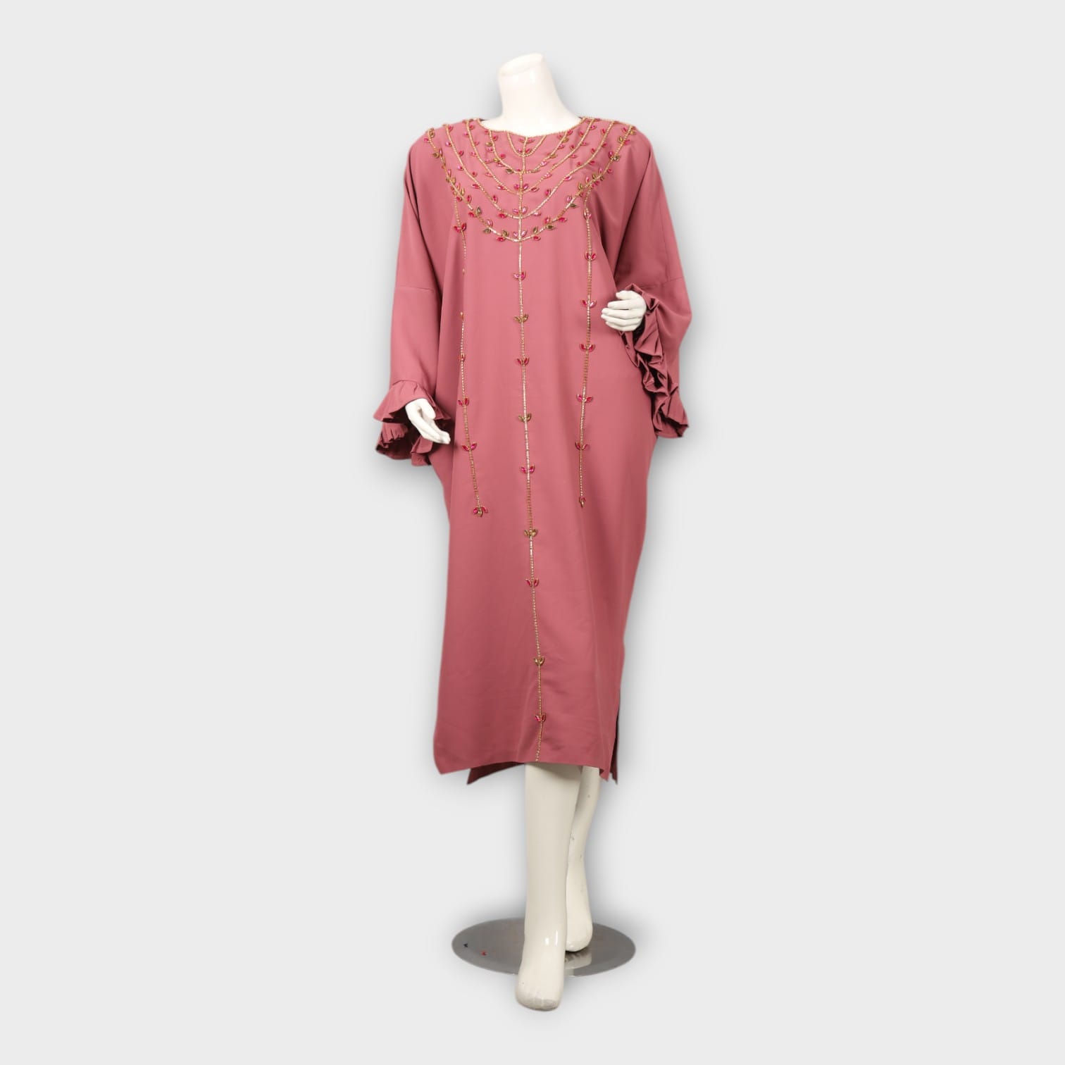 Dusty Rose Hand-Embroidered Afghani Maxi Dress
