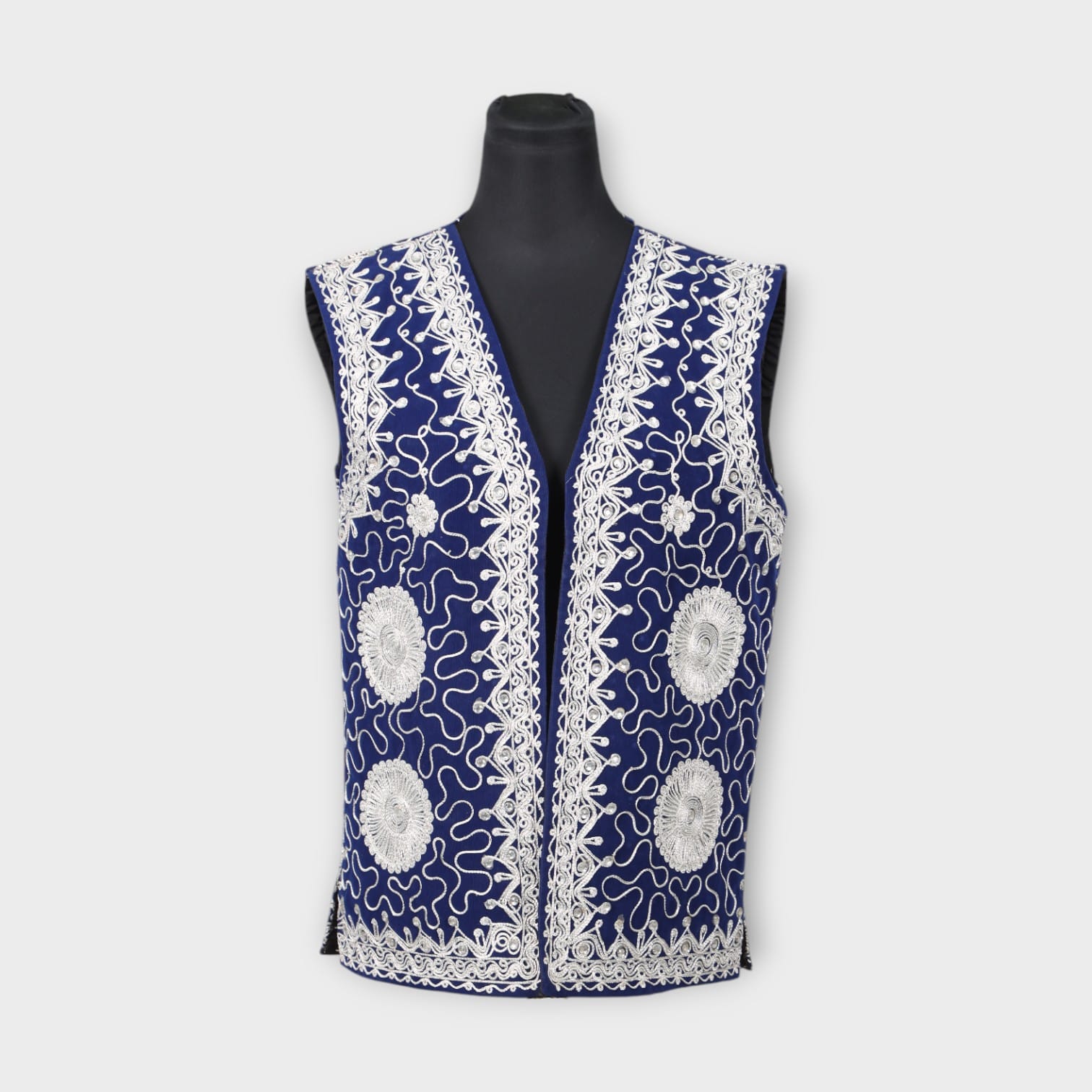 Royal Blue Afghani Embroidered Waistcoat for men