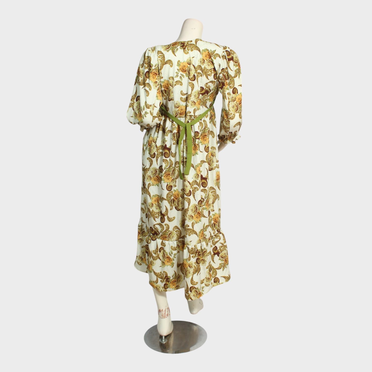 Cream & Olive Paisley Print Long Dress