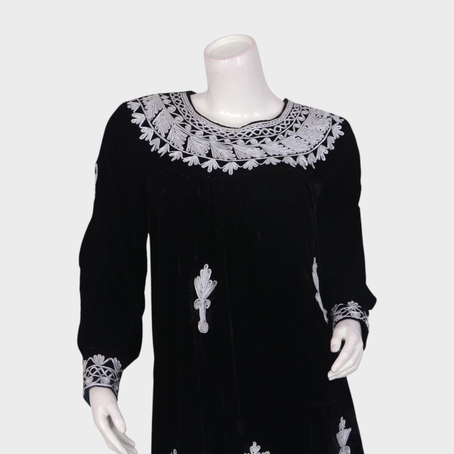 Noir Blossom – Black Velvet Embroidered Dress