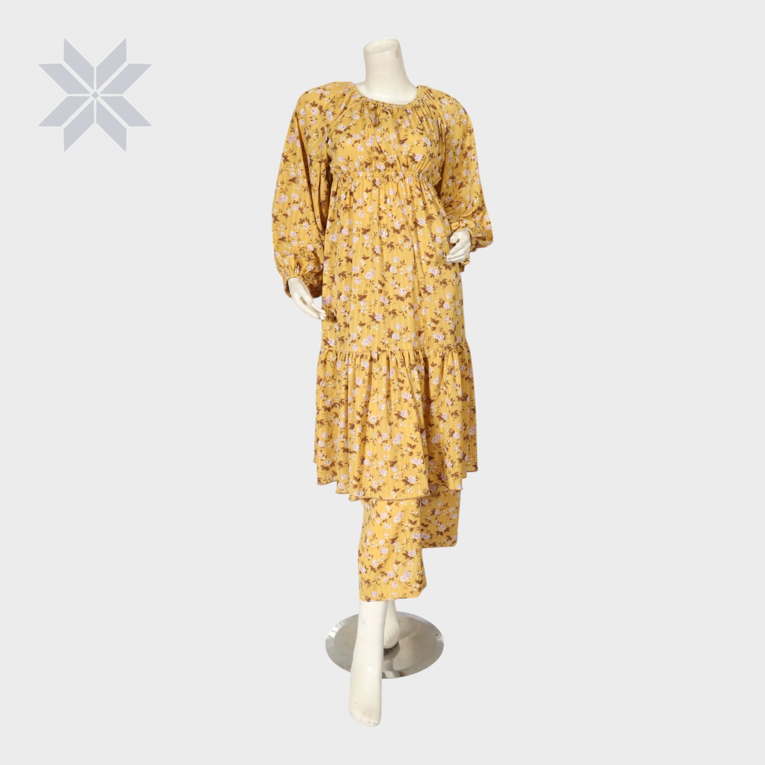 Mustard Floral Peplum Dress