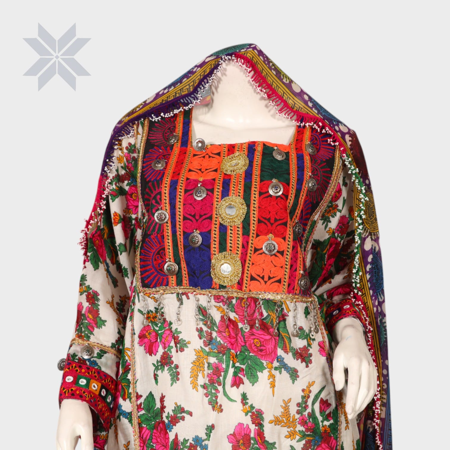 Floral Print Traditional Afghani Kameez Set