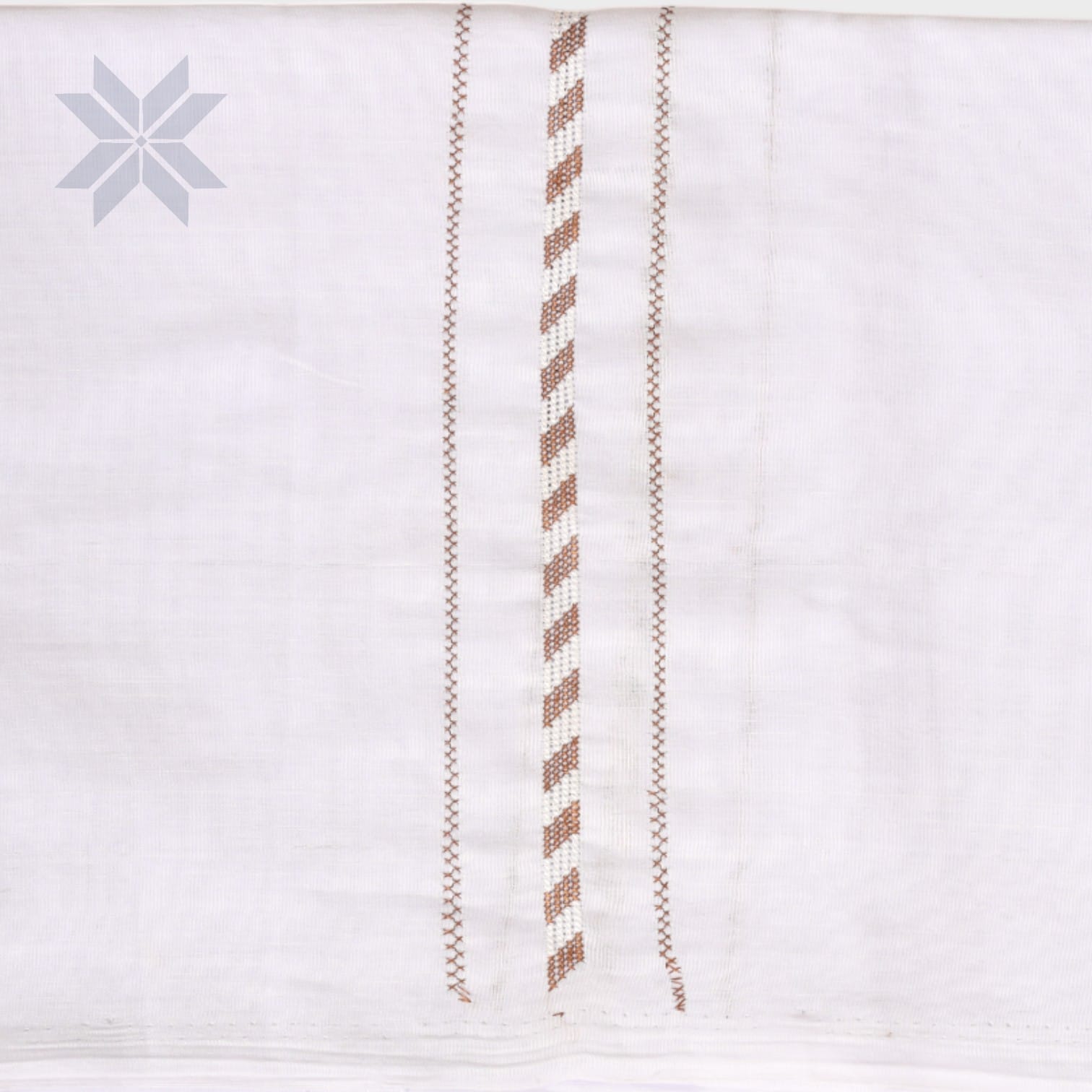 Classic Afghan White Shawl with Brown Border Embroidery