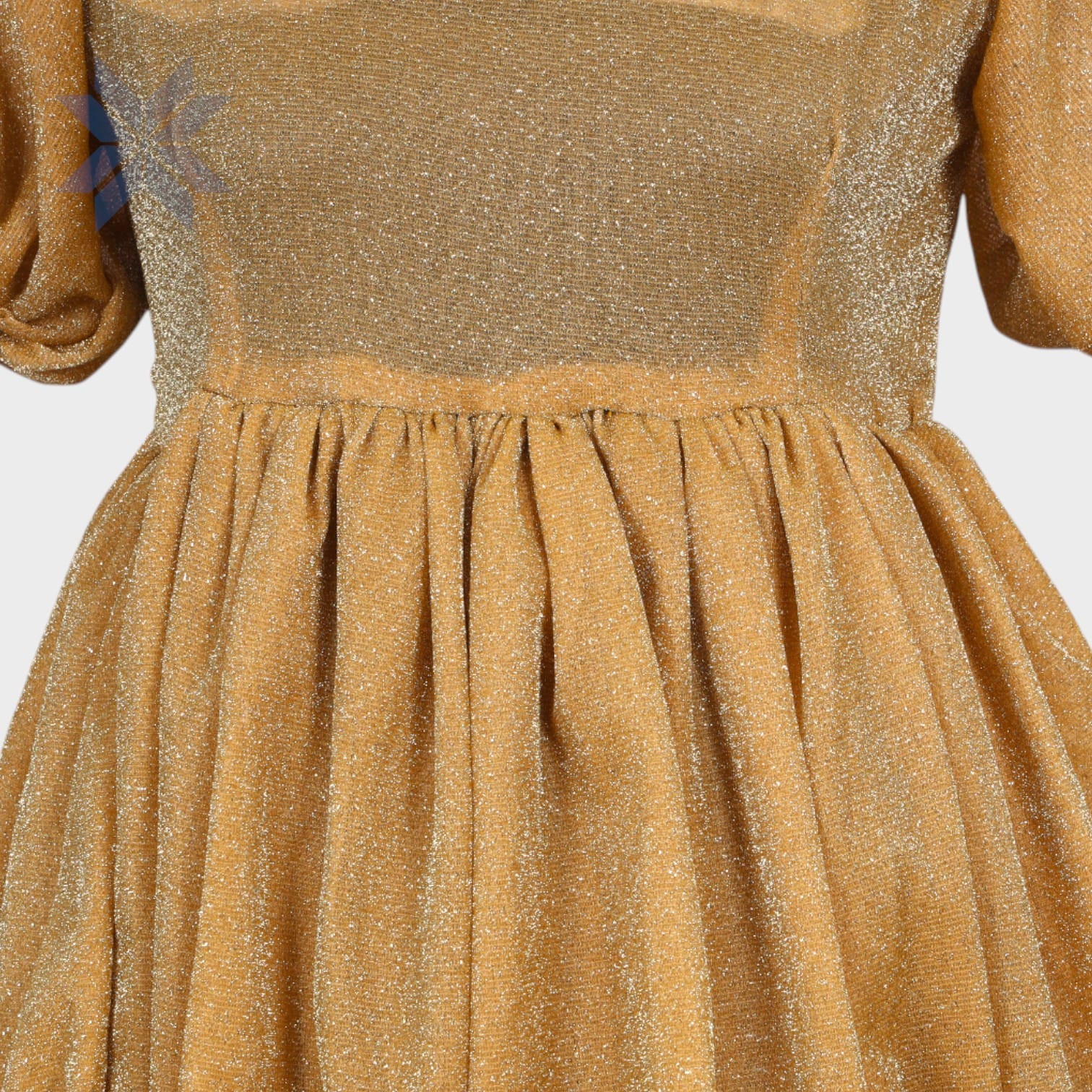 Golden Bloom Puff Sleeve Dress