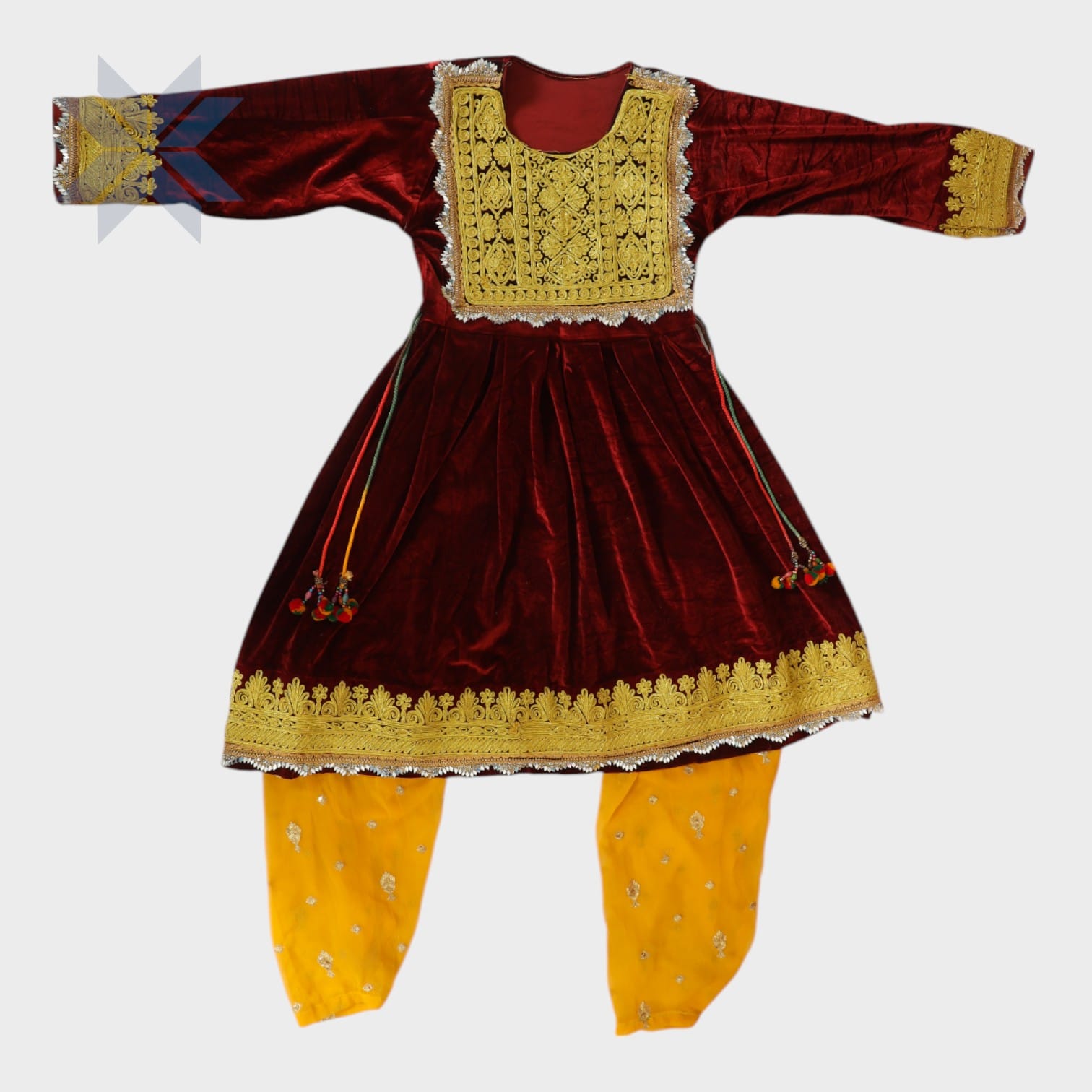 Royal Maroon Afghani Dress with Mustard Salwar