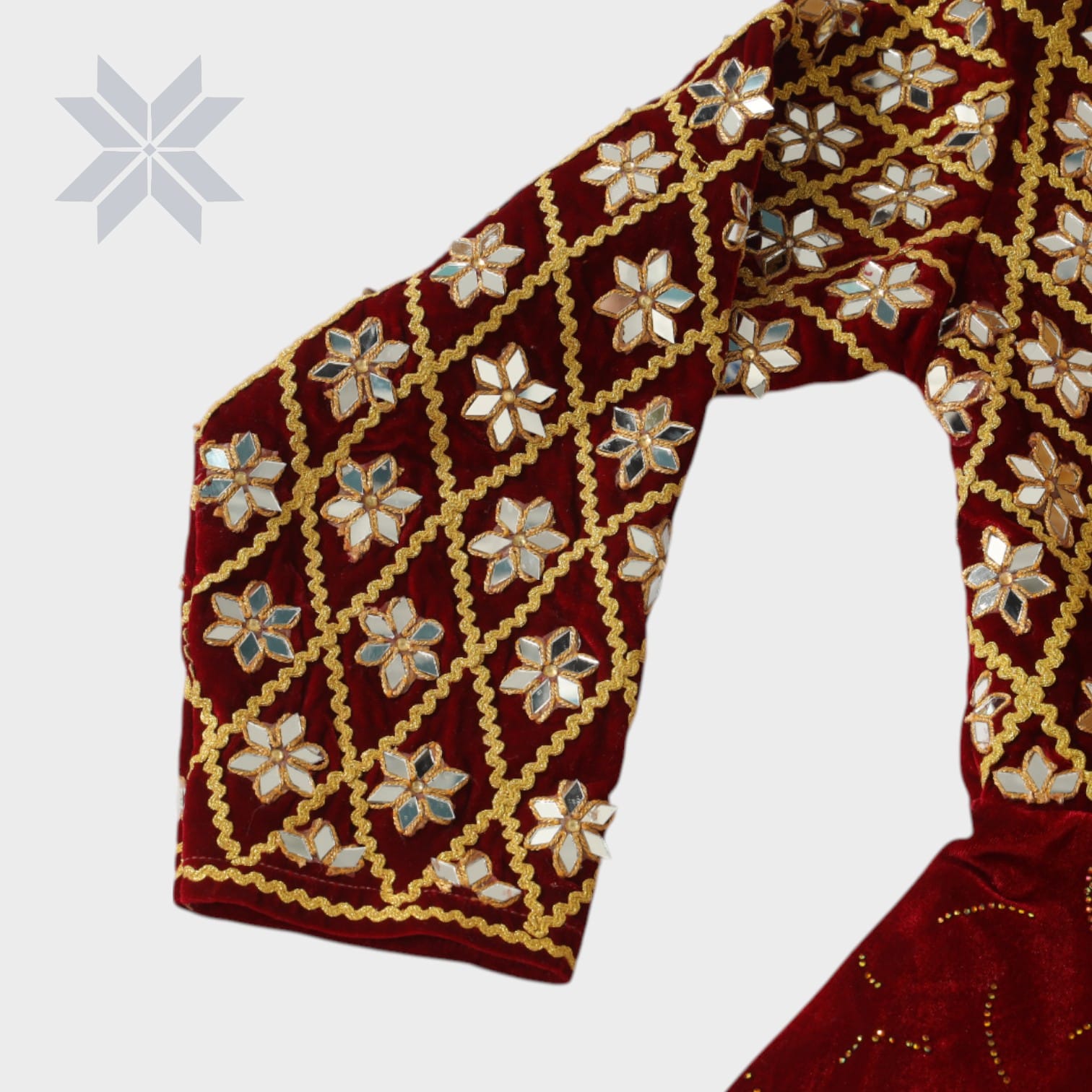 Crimson Bloom Velvet Dress with Mirror Embroidery