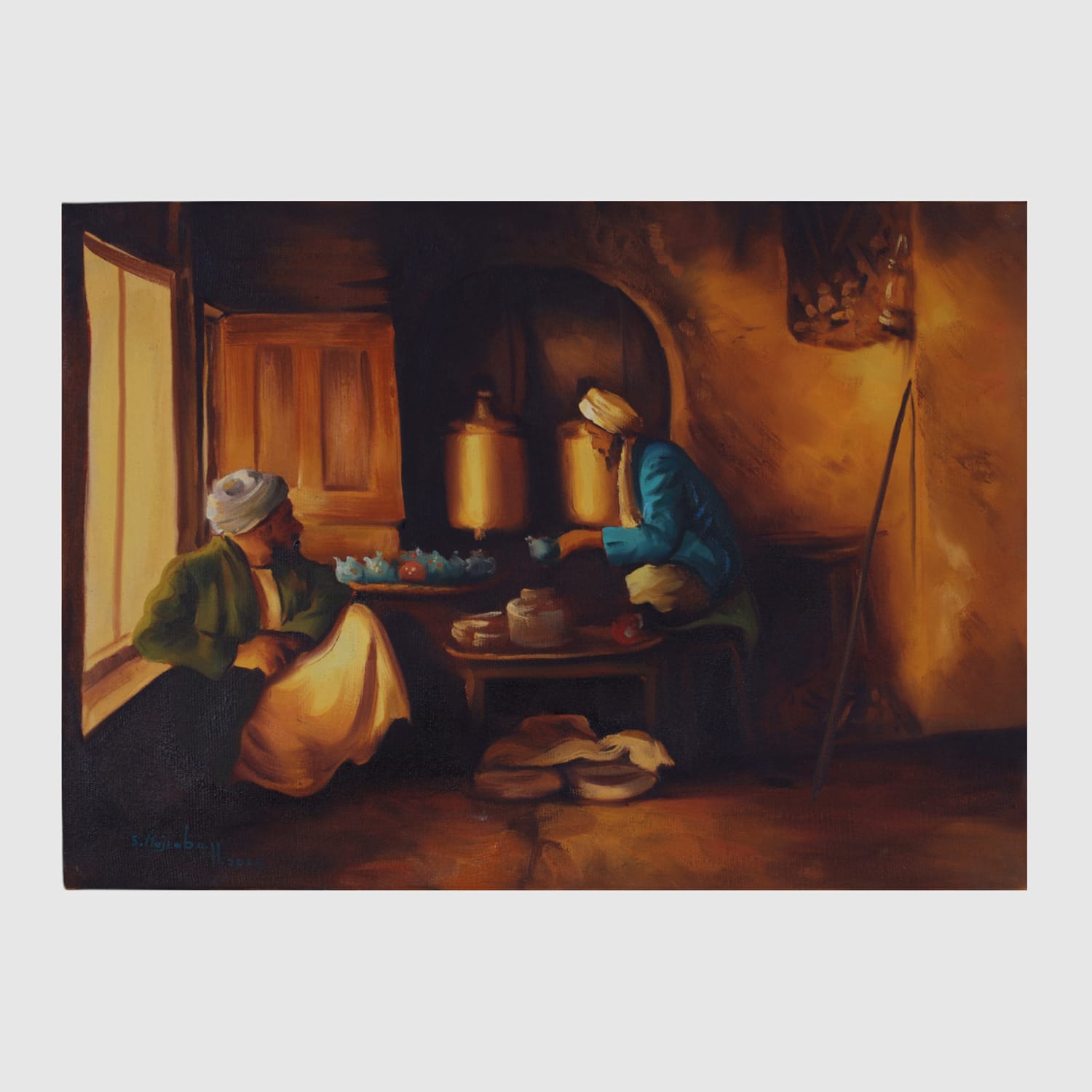 Afghan Local Tea Shop – Hand-Painted Oil Artwork