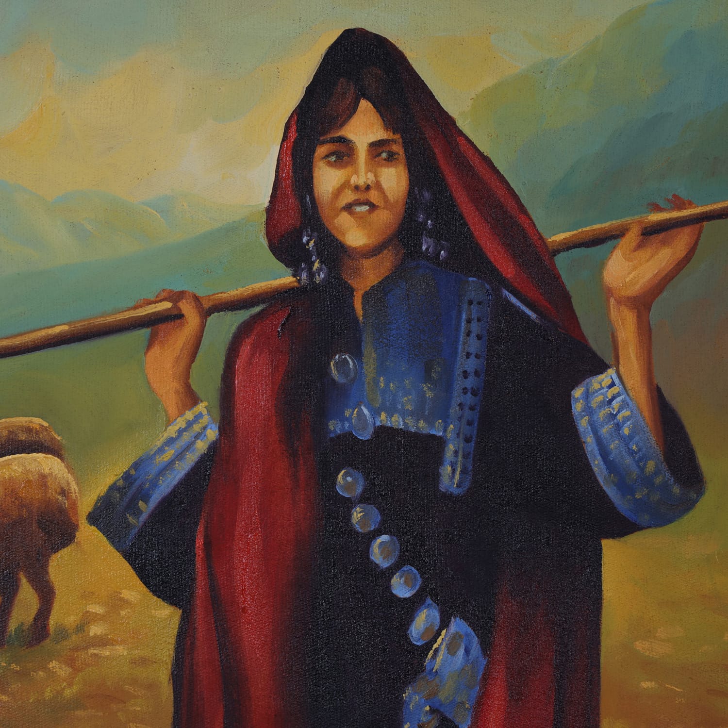 The Shepherd Girl  Hand-Painted Afghan Oil Painting