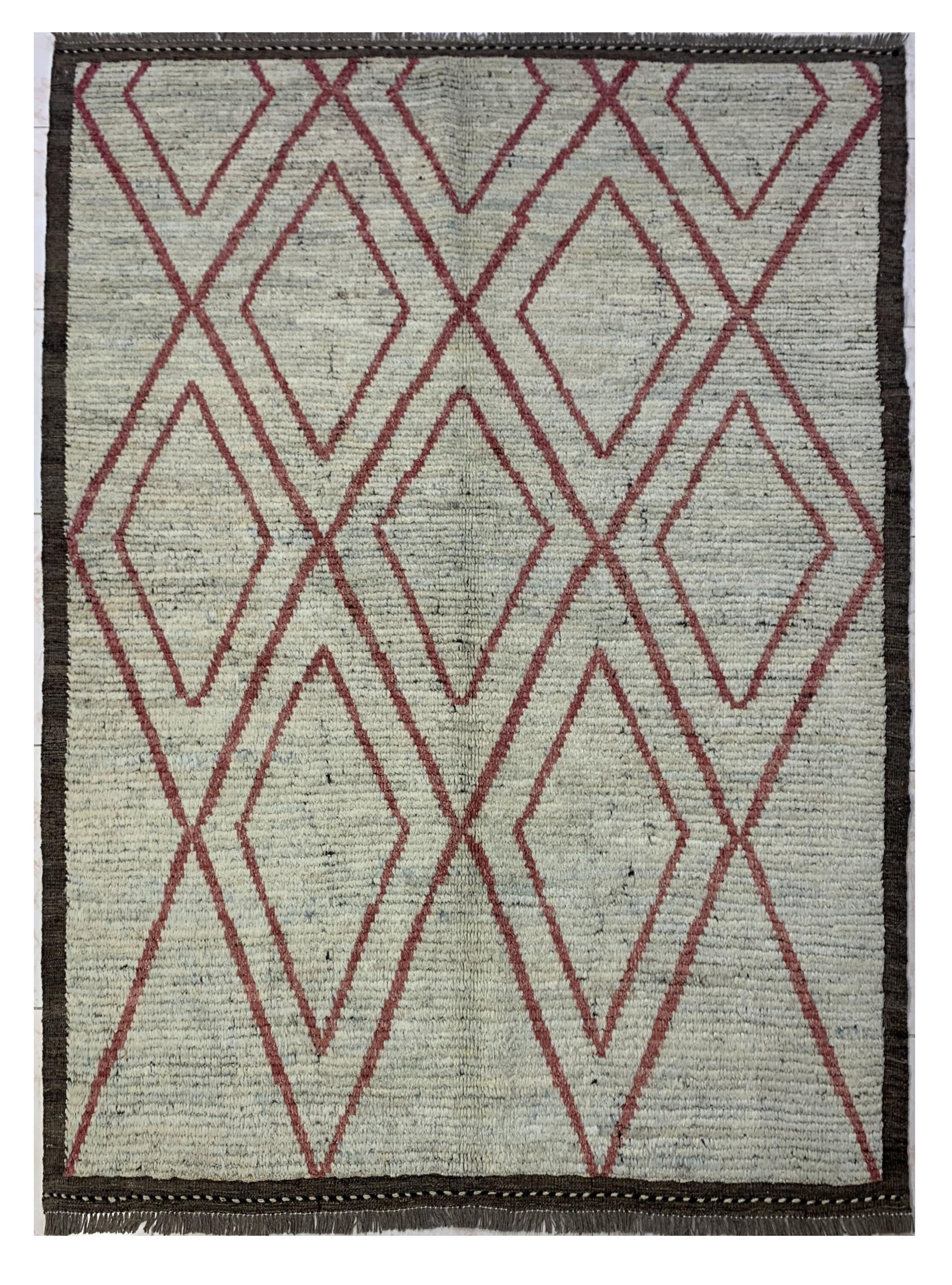 Cream Gabba Diamond Pattern Afghan Handmade Carpet | Turkmen Weave Carpet 6.80 X 5.50 (ft)