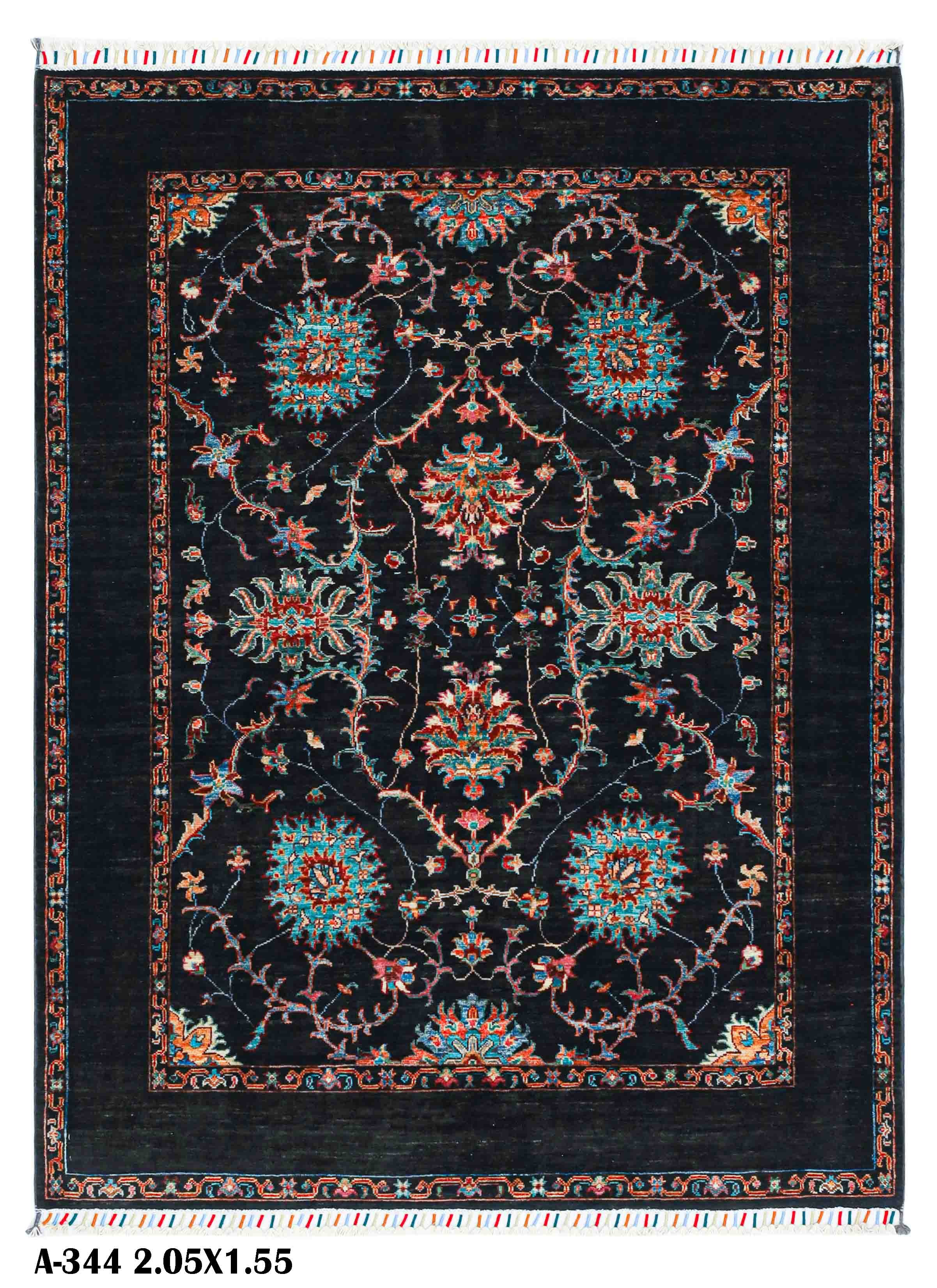 Black Sultani Design Handmade Afgahn Rug | Turkish Knot Carpet 6.7"" X 5.1"" (ft)