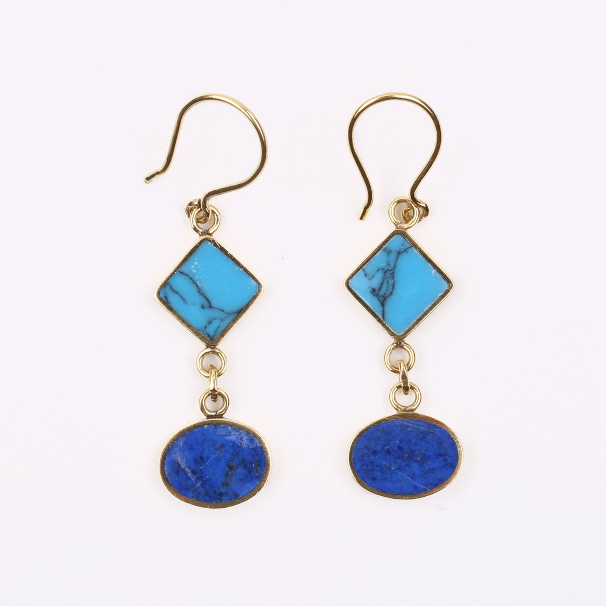 Turquoise Gold Plated Earrings | Brass Square Dangle Earrings