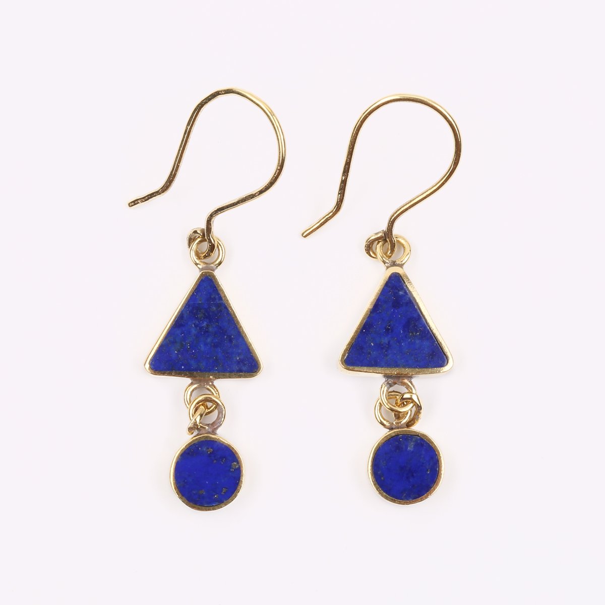 Blue Lapis Lazuli Gold Plated Earrings | Brass Cubic Drop Dangle Earrings 