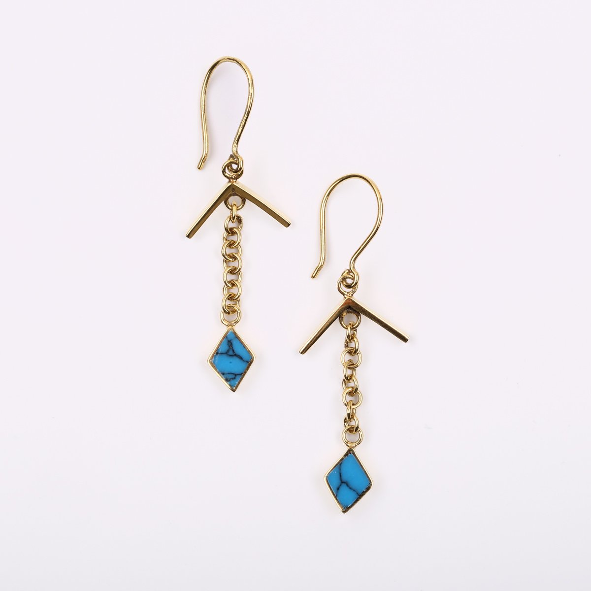 Turquoise Gold Plated Earrings | Brass Cubic Drop Earrings 