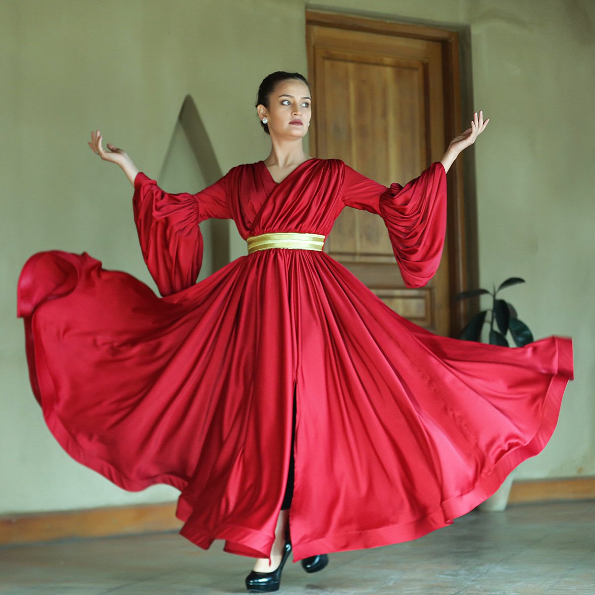 Afghan Silk Satin Long Dress