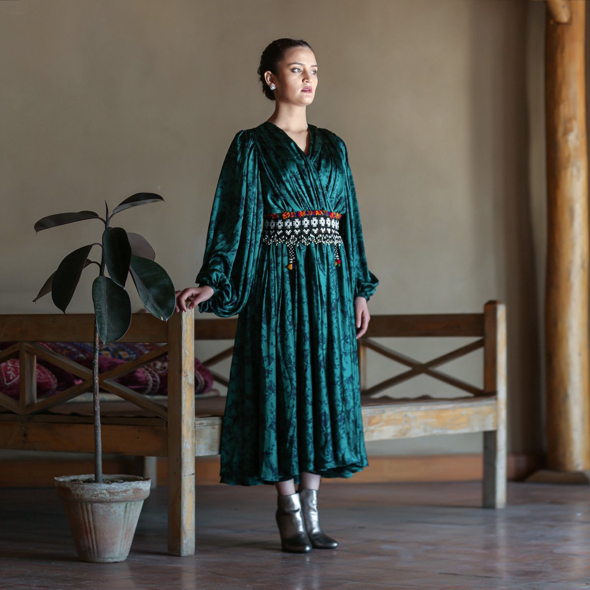 Afghan Dark Green Long Dress