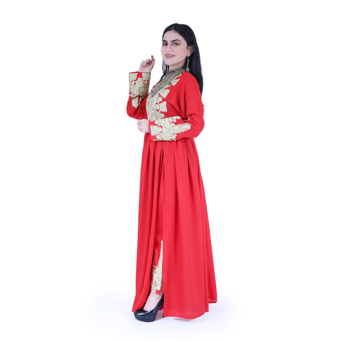 Afghan Red Long Dress with Trousers
