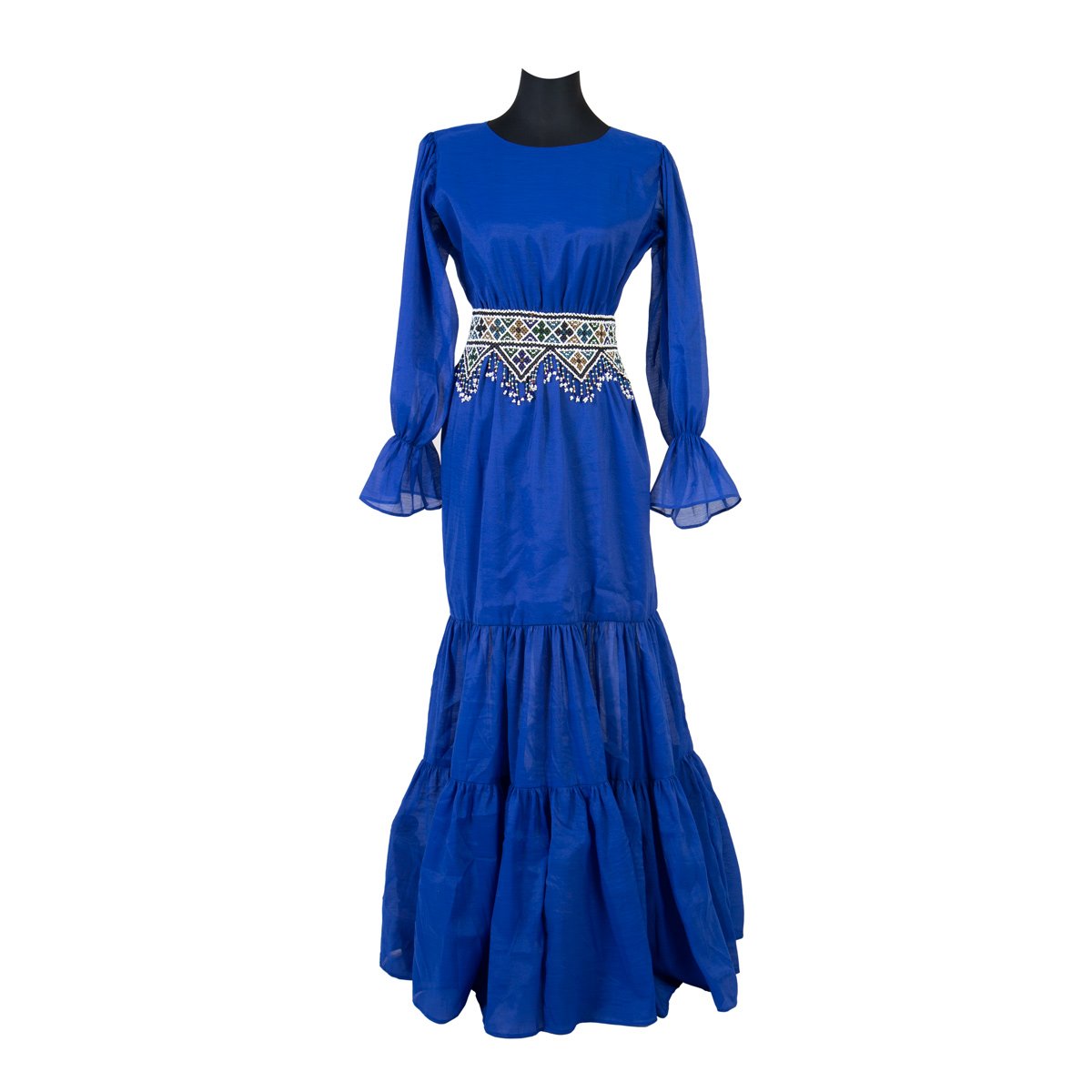 Long Maxi with Embroidered Belt | Smocked Style Hareer Afghan Gown 