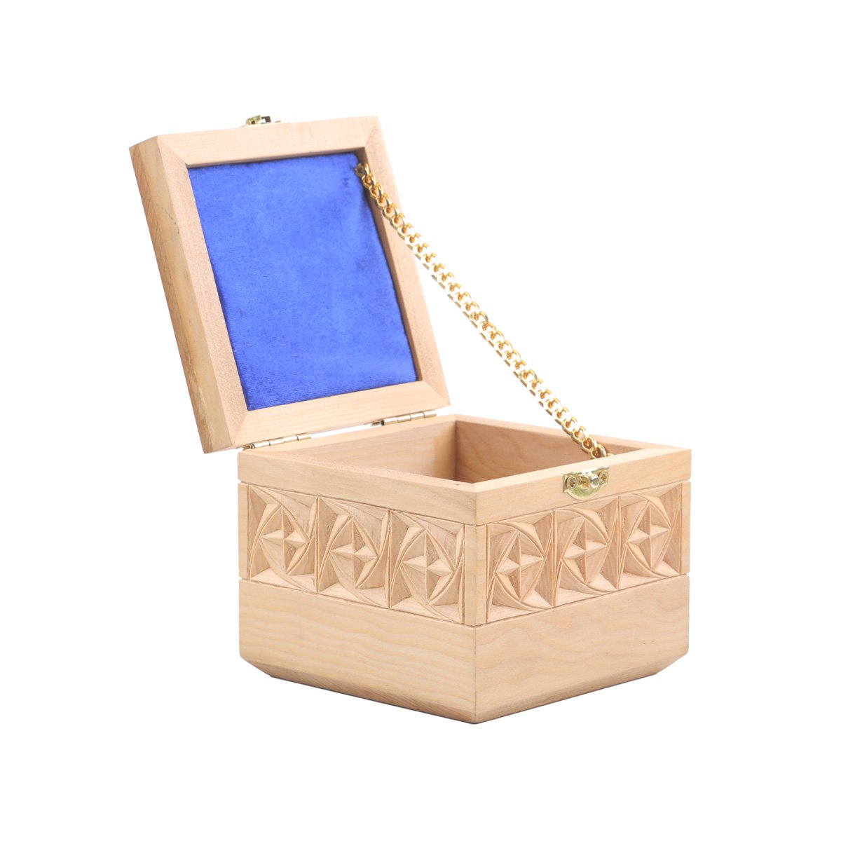 Archa Mini Square Watch Box | Carved Jewel Box with Attached Lid 