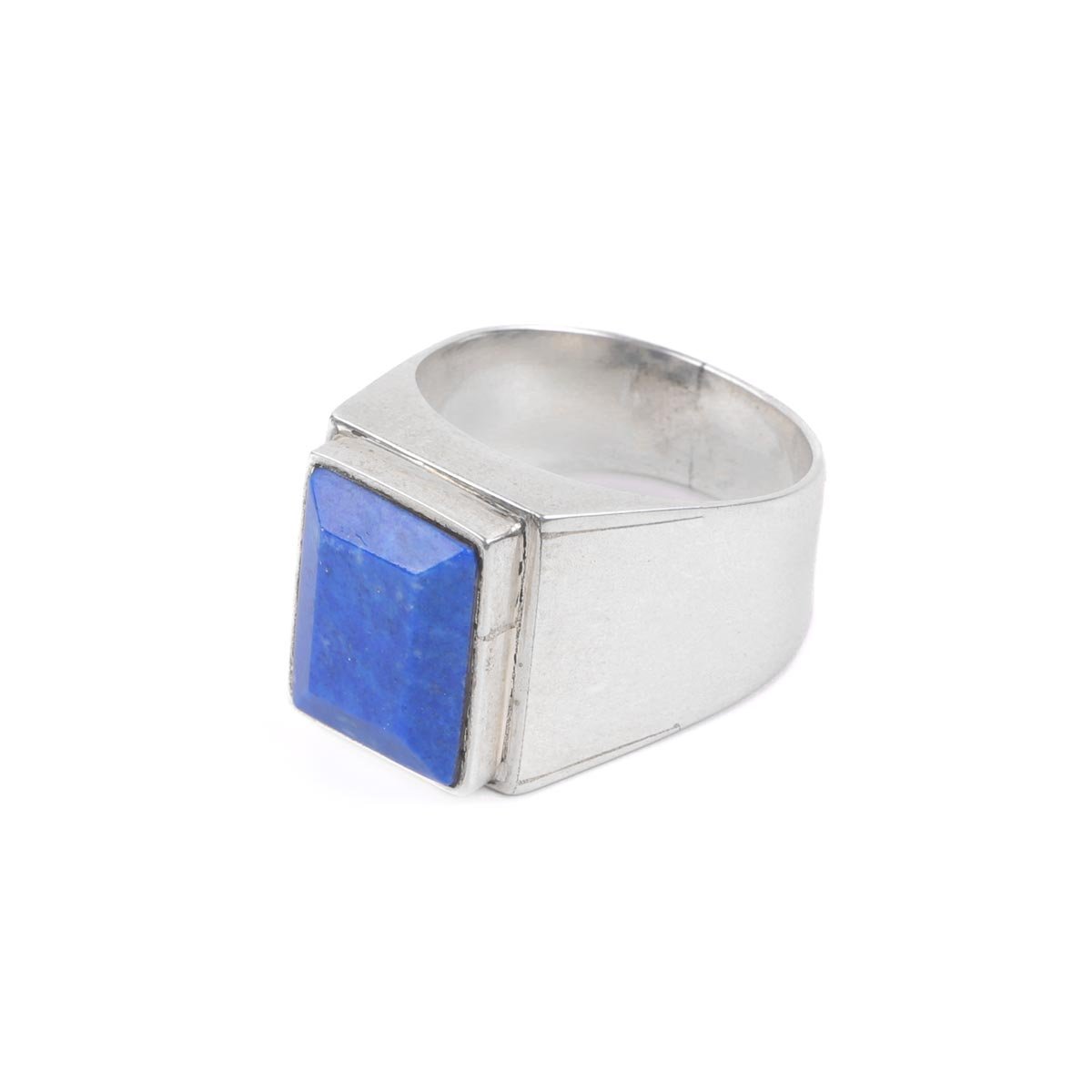 Lapis Lazuli Flat Ring | Baguette Silver Ring