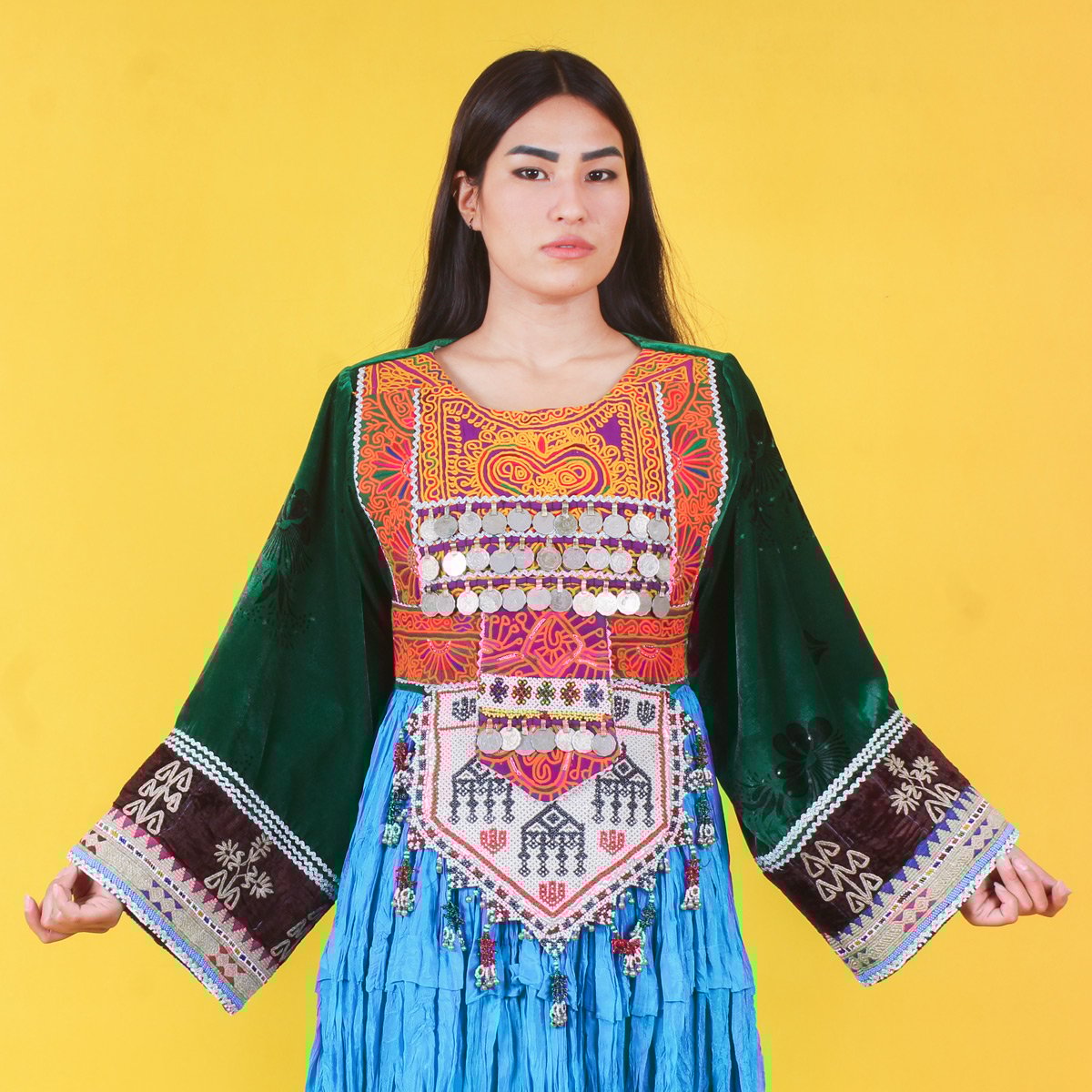 Aseel Design Gande Afghani | Women's Light Blue Afghan Dress