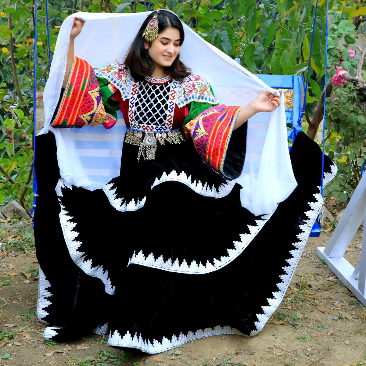 Prarie Skirt Comfort Coin Belt Afghan Bridal Dress | Black Velvet Pleated Frock