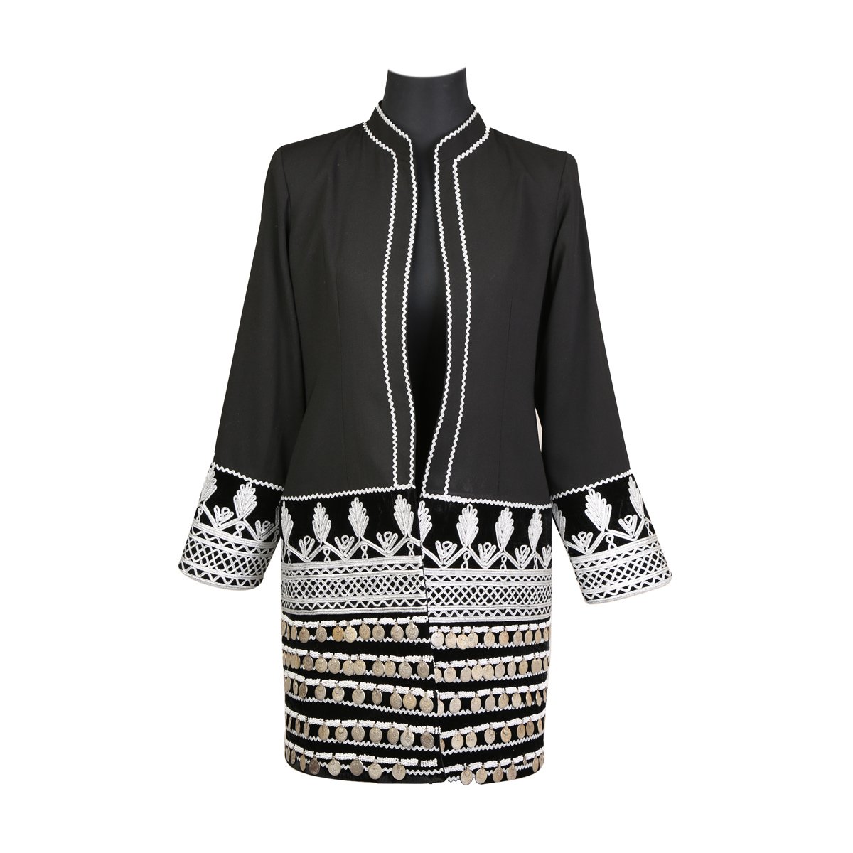 Black Crepe Short Coat | Fancy Women Coat With Coin Work  