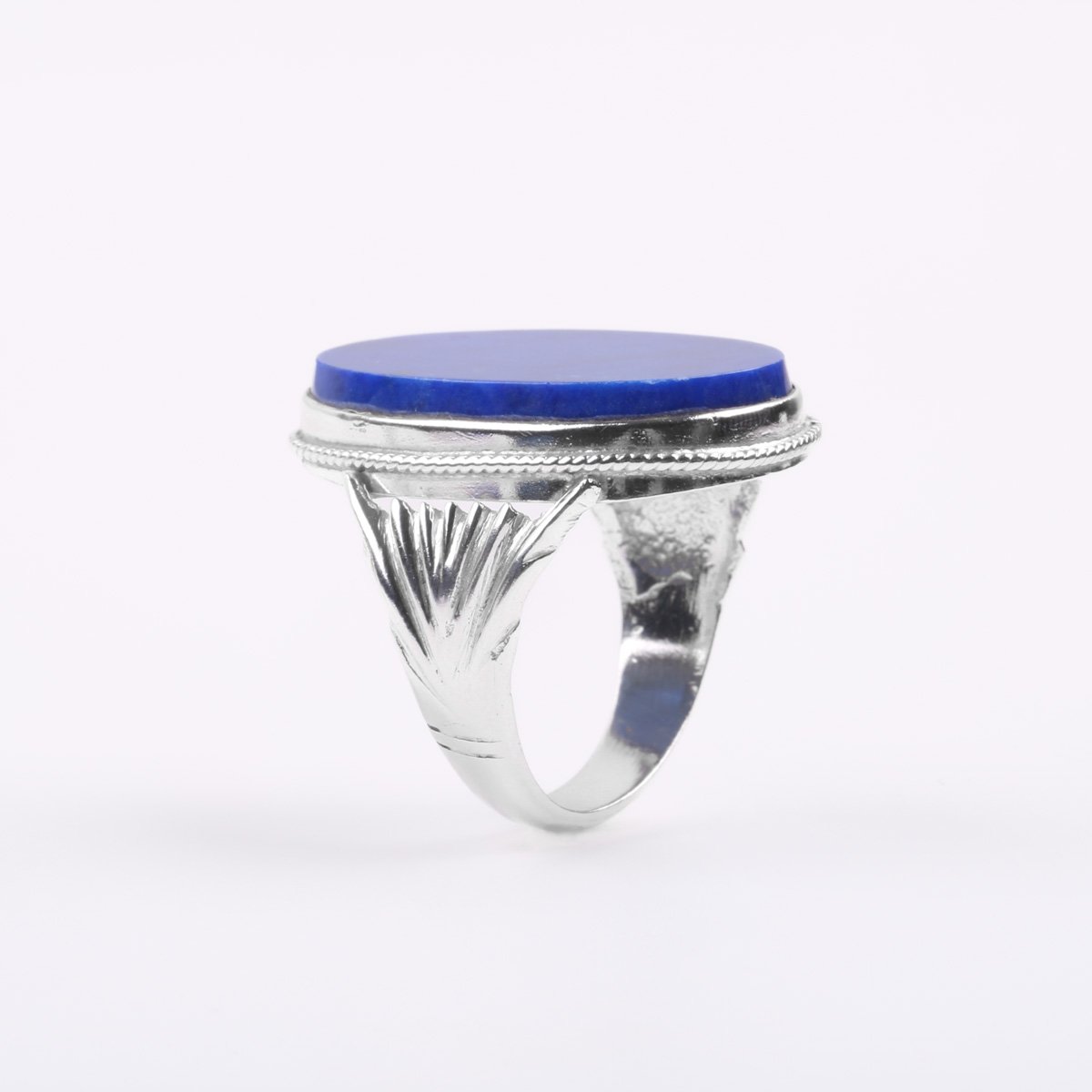 Lapis Stone Ring | Flat Silver Ring 