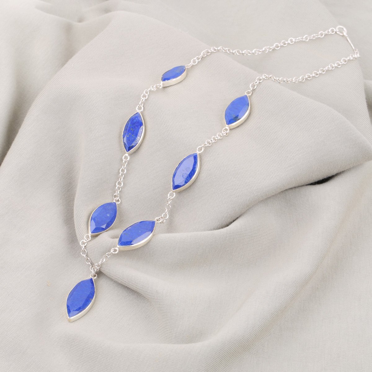 Lapis Lazuli Silver Necklace | Marquise Charm Necklace 