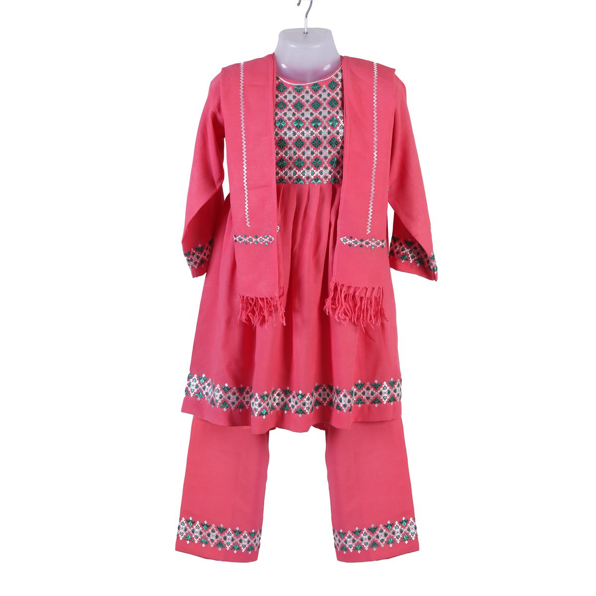 Pink Cotton Short Frock | 3 Piece Suit for Girls  