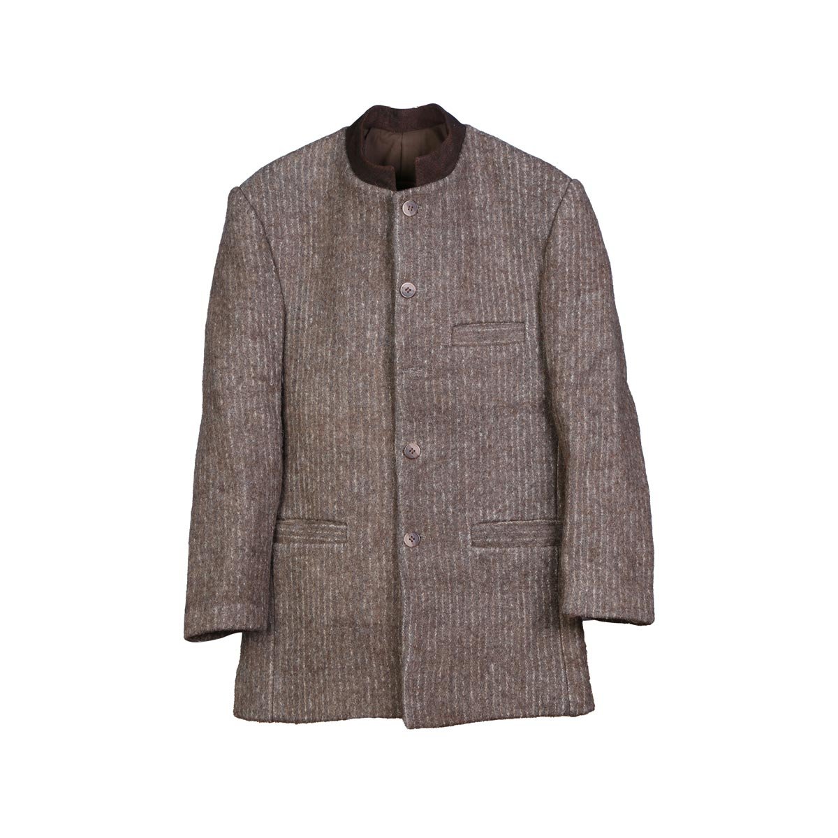 Hand-Stitched Coat With White Stripes | Brown Woolen Coat
