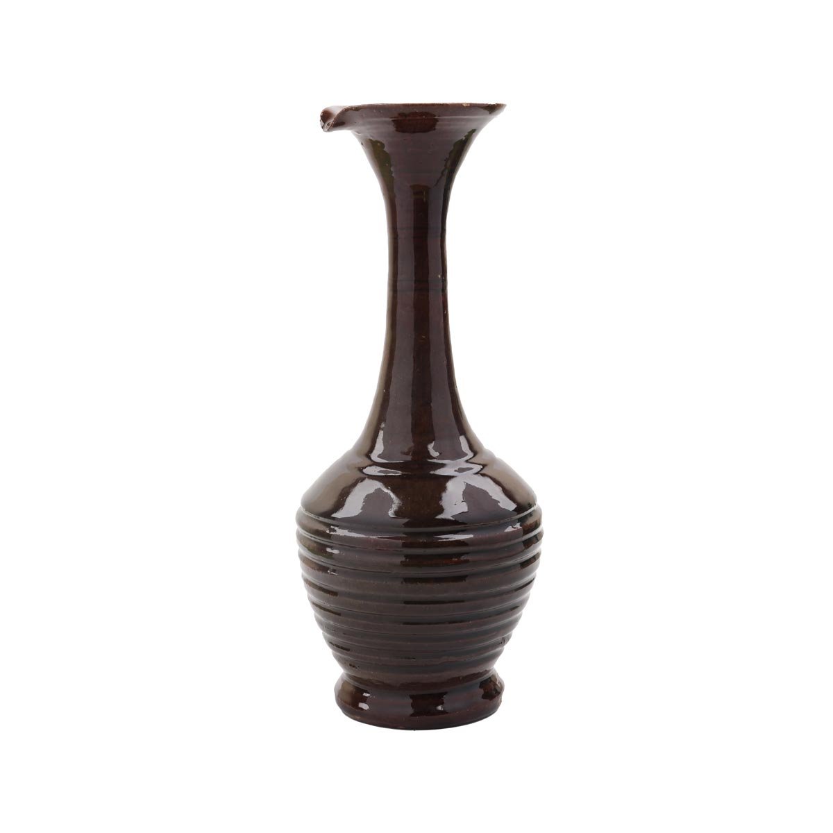 Chocolate Brown Antique Pottery Vase | Handmade Rustic Ceramic Flower Vase