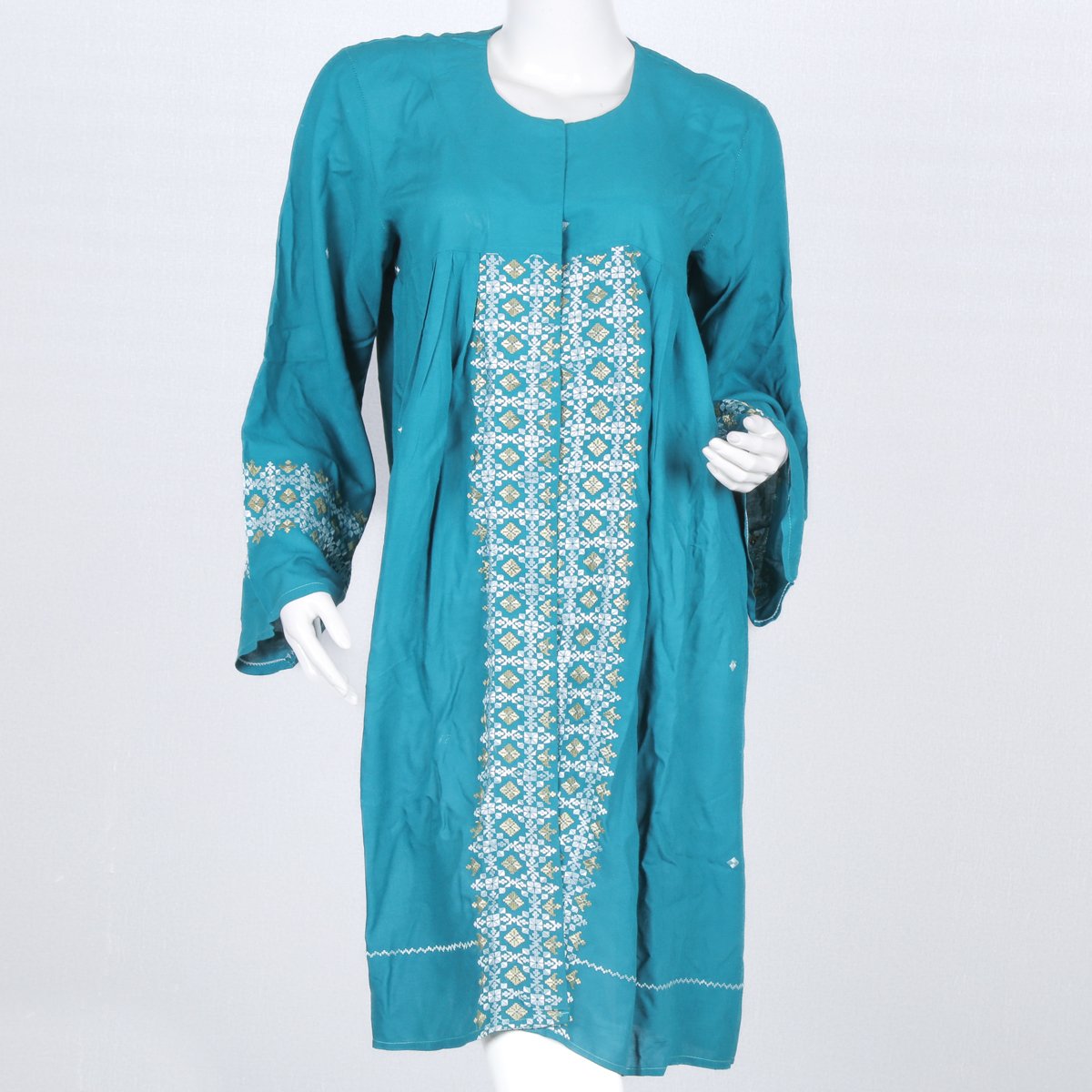 Sapphire Hazaragi Embroidered Dress | Cotton Kimono Sleeves Casual Wear Dress