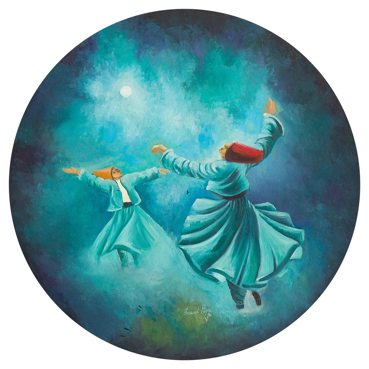 Two Sufis Dancing Sama Artwork | Sufi Dervish Whirling Painting 