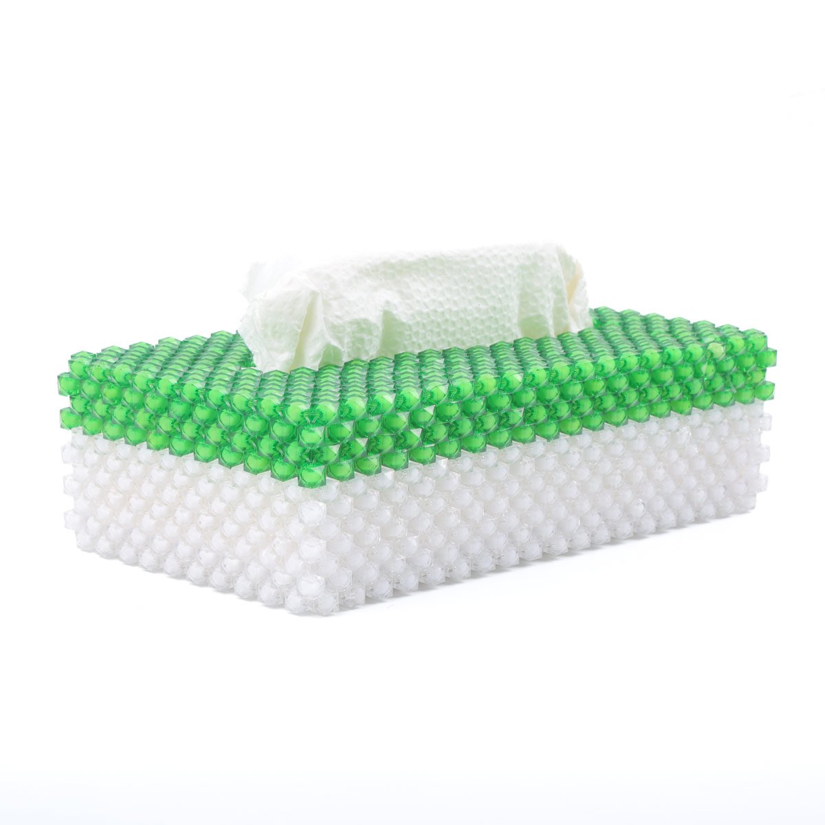 Green & White Beaded Tissue Paper Box | Handmade Napkin Box 