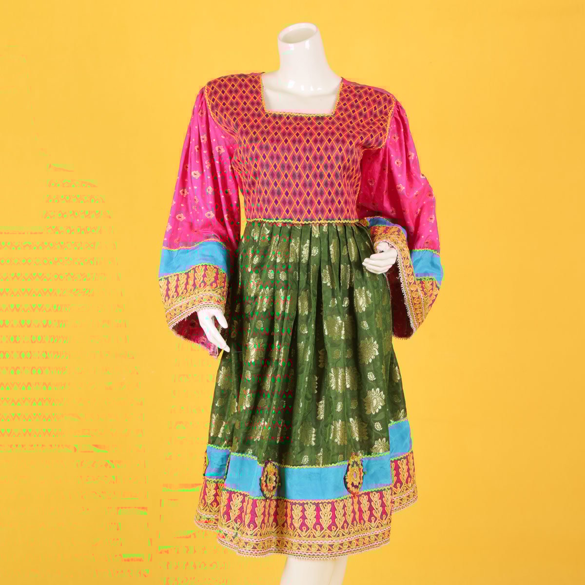 Green Banarasi Party Wear Pleated Frock | Kochi Embroidered Dress