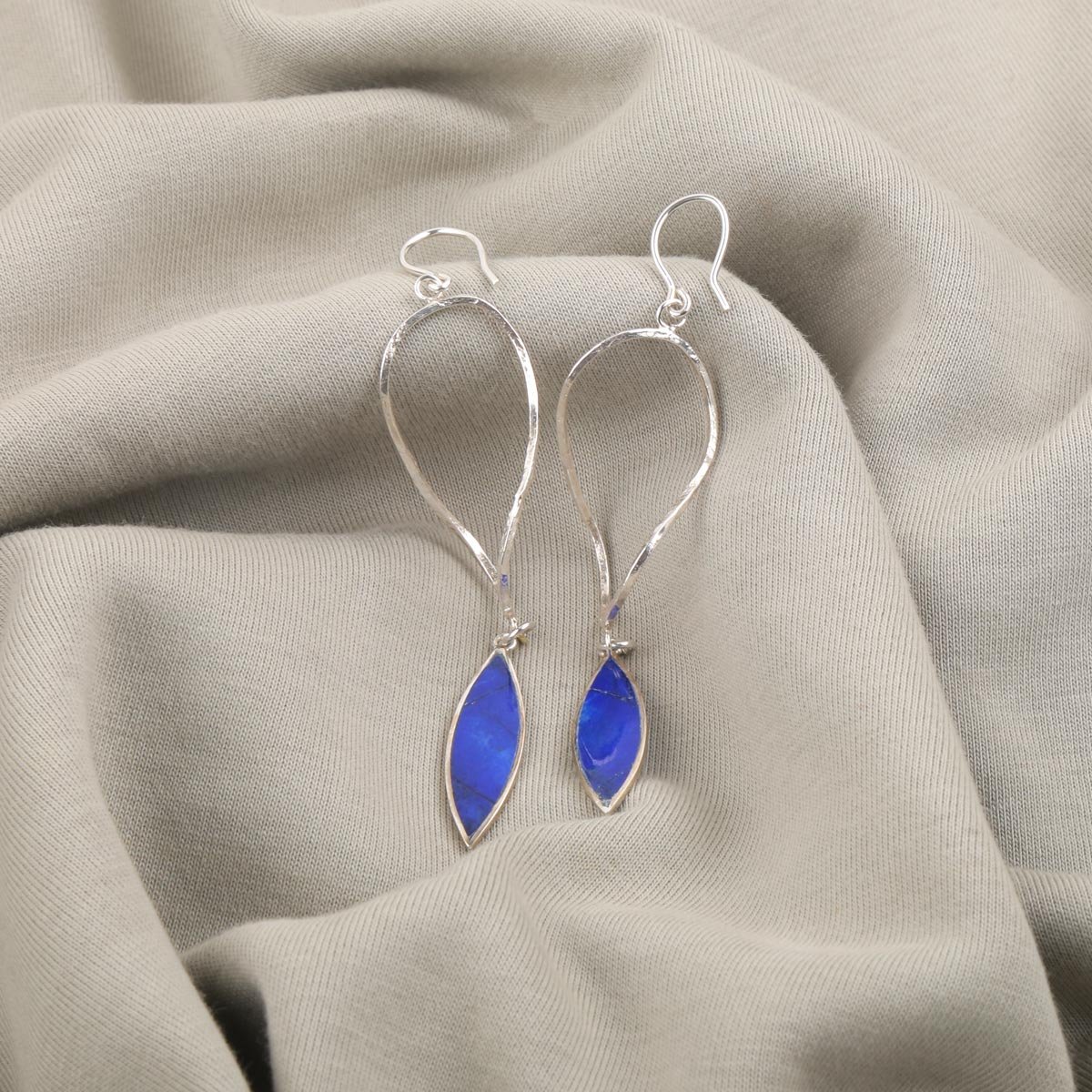 Lapis Stone Hook Earrings | Silver Dangle Earrings