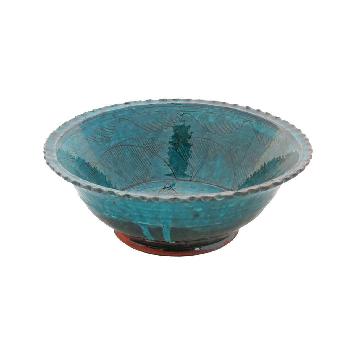 Turquoise Medium Footed Ceramic Bowl | Curled Edge Handcrafted Rustic Ceramic Bowl