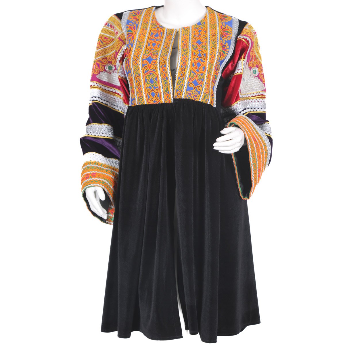 Black Balloon Sleeve Short Dress | Velvet Cherma Embroidered Dress